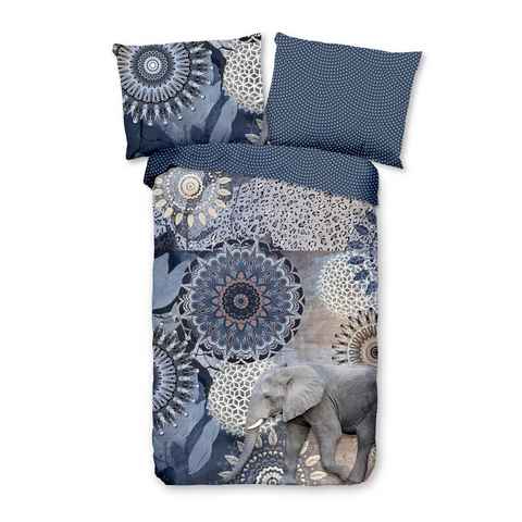 Bettwäsche Comfort Baumwolle, Traumschloss, Flanell, 2 teilig, blaue Mandalas mit Elefant