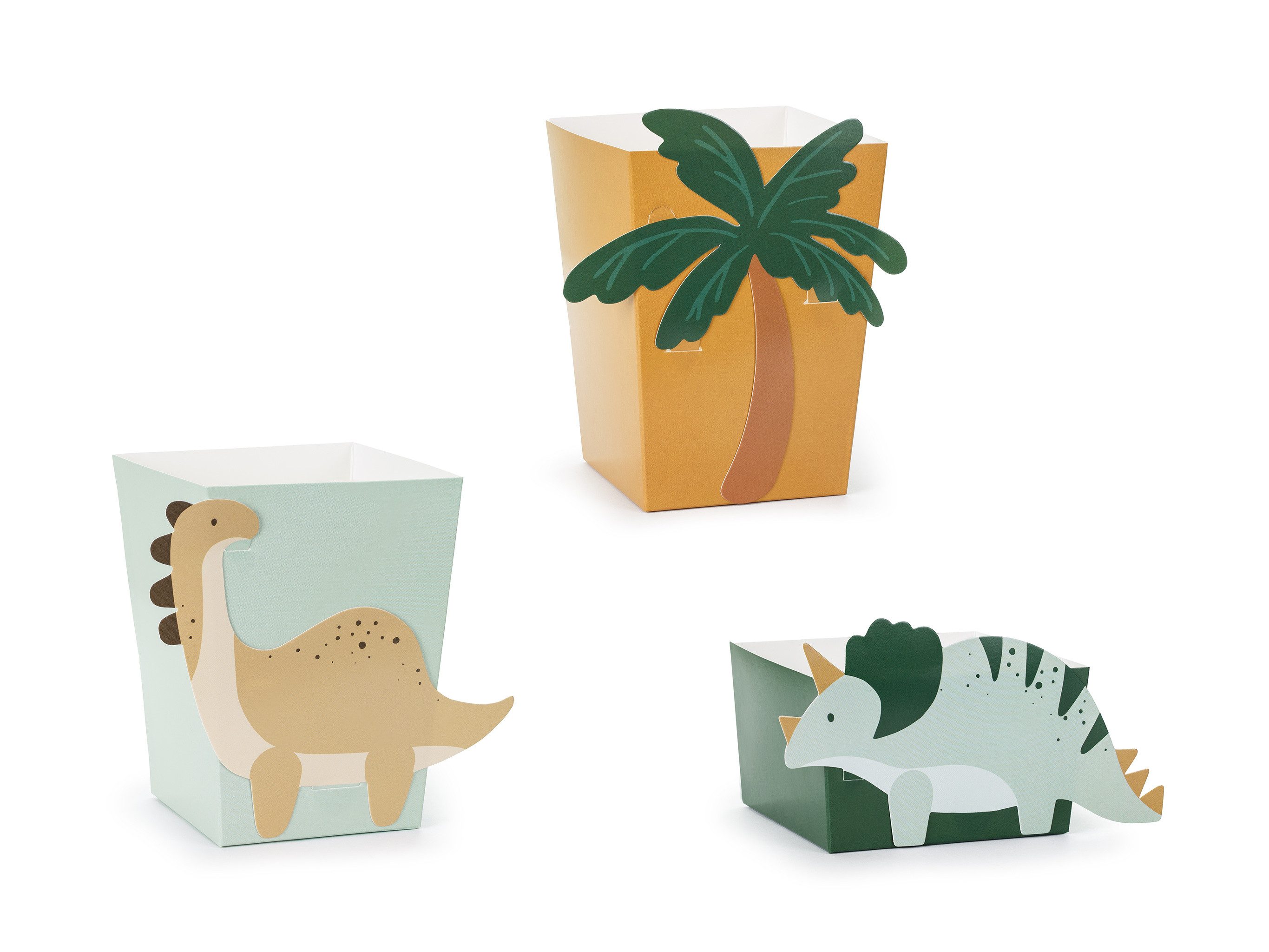 partydeco Einweggeschirr-Set, Papier, Snackbox 9,5x9,5x12cm + 10x10x5,5cm Dinosaurier 6er Set Grün / Gelb