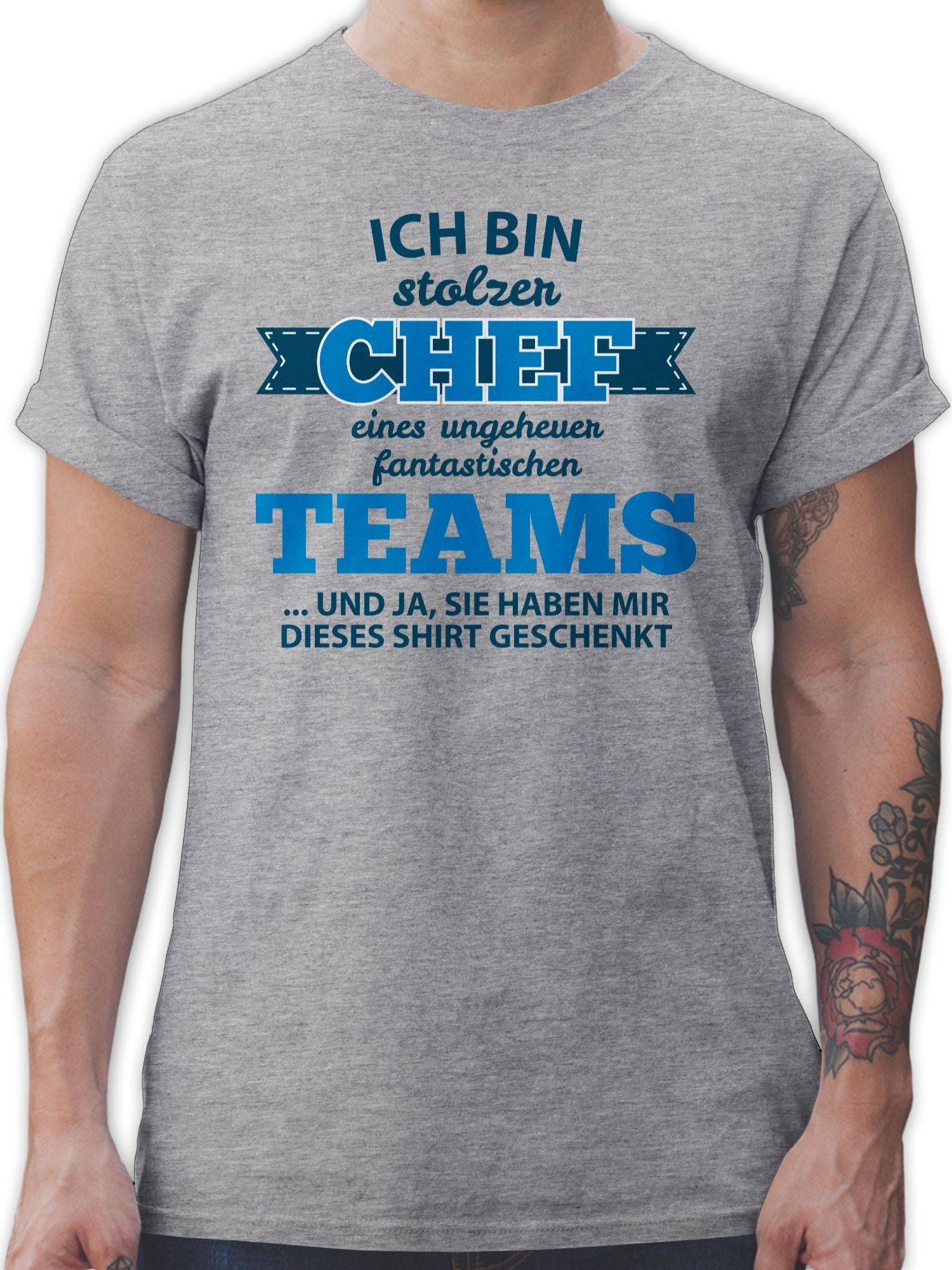 Shirtracer T-Shirt Stolzer Chef eines fantastischen Teams Shirt Beruf und Job Geschenke 1 Grau meliert