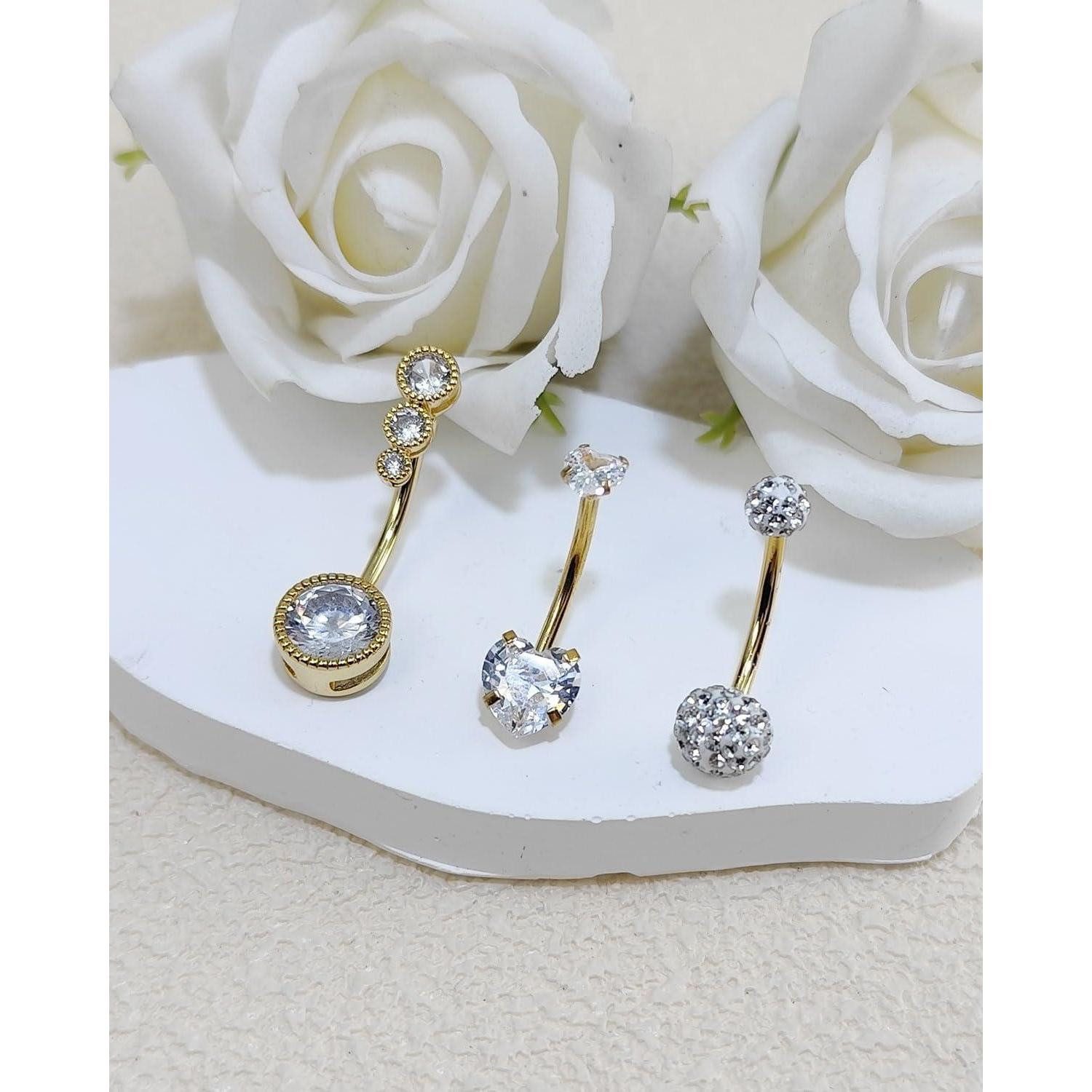 Gojewen Bauchnabelpiercing-Set 3er Set Bauchnabelpiercing 14mm Silber Gold günstig online kaufen