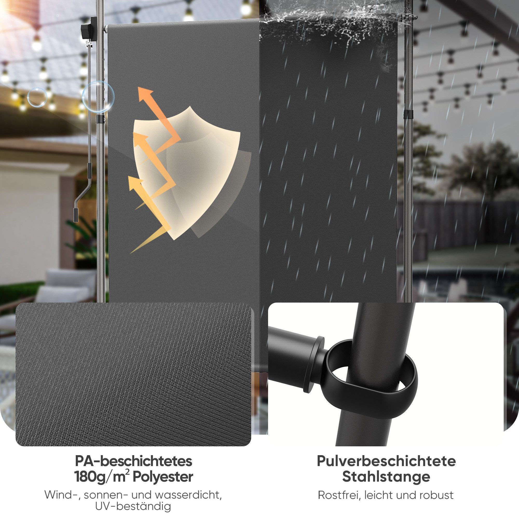Strattore Markise Klemmmarkise Senkrechtmarkise höhenverstellbar 100x310 cm - Anthrazit – Bild 5 von 5