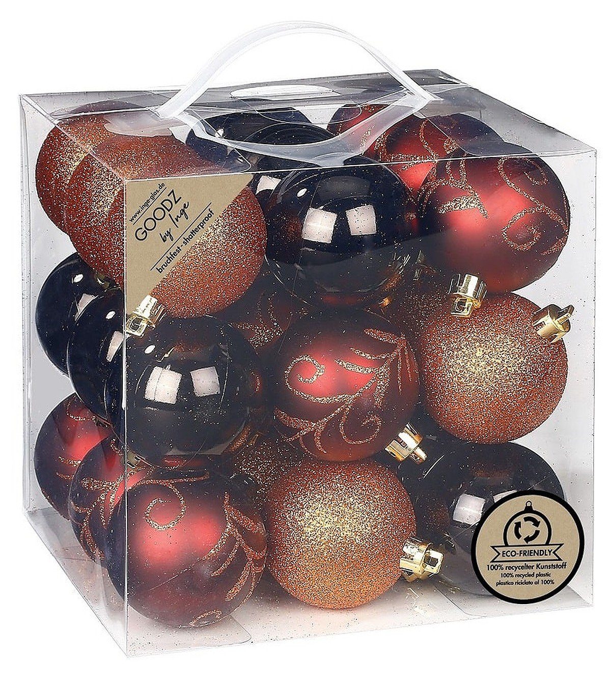 INGE-GLAS® Christbaumschmuck Inge's Weihnachtskugeln 27 Stück 6 cm Flame, Kunststoff, bruchfest, Baumdekoration, Baumschmuck, Weihnachtsdekoration