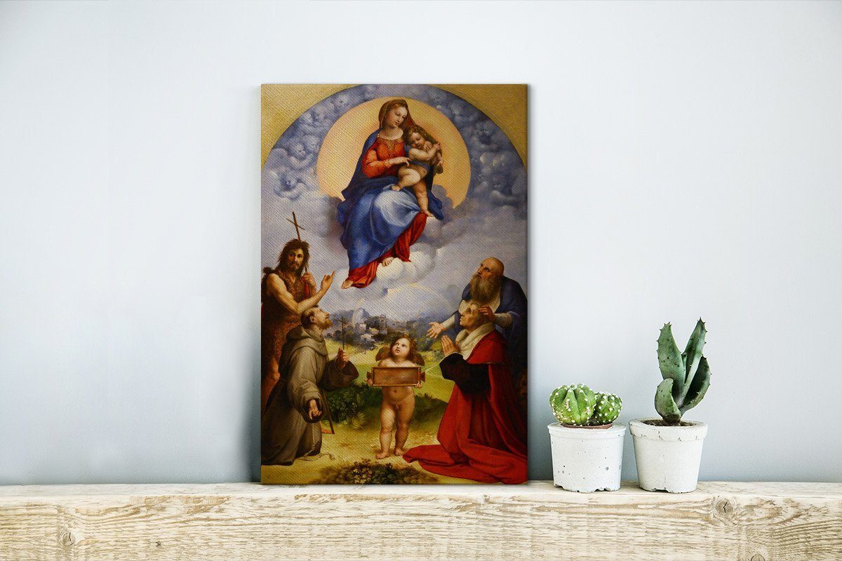 (1 Madonna Gemälde, 20x30 von OneMillionCanvasses® Leinwandbild Foligno - inkl. Raffael, bespannt cm Gemälde fertig von Zackenaufhänger, Leinwandbild St),