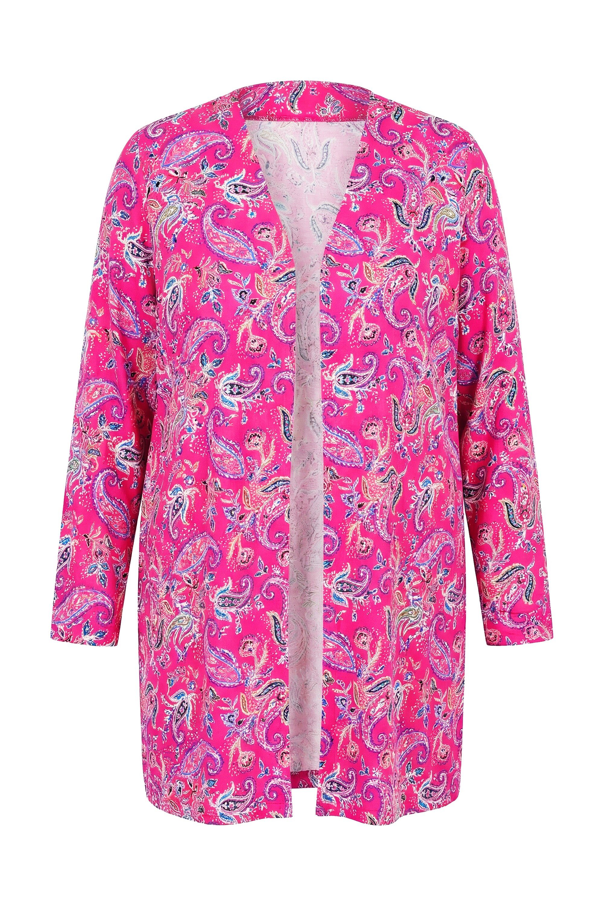 Ulla Popken Longshirt Jerseyjacke Paisleymuster V-Ausschnitt Langarm