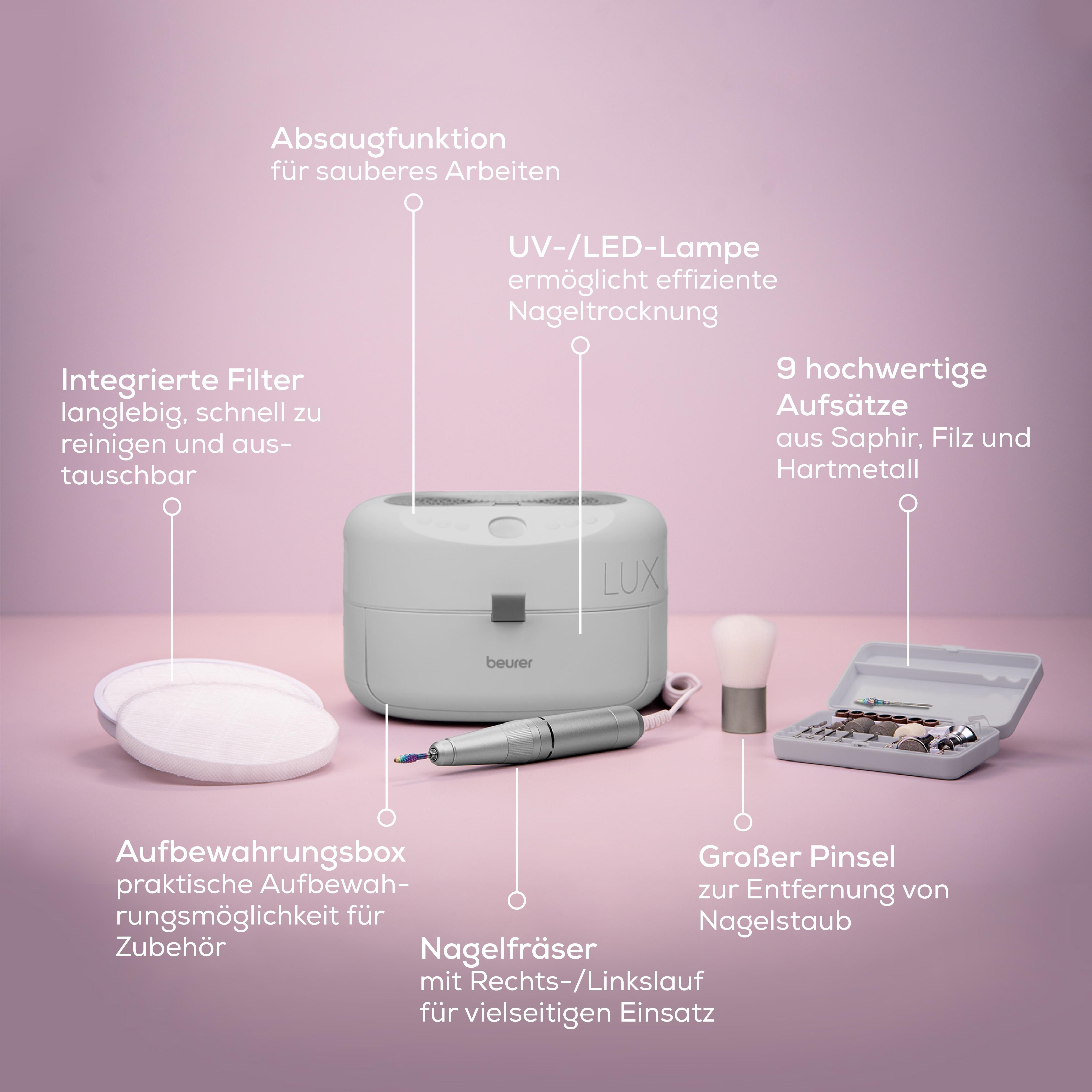 BEURER Maniküre-Pediküre-Set MP 210 LUX, professionelle Maniküre-Pediküre-Station für zu Hause, Mit Nagelfräser, UV/LED -Lampe und Nagelstaubabsauger