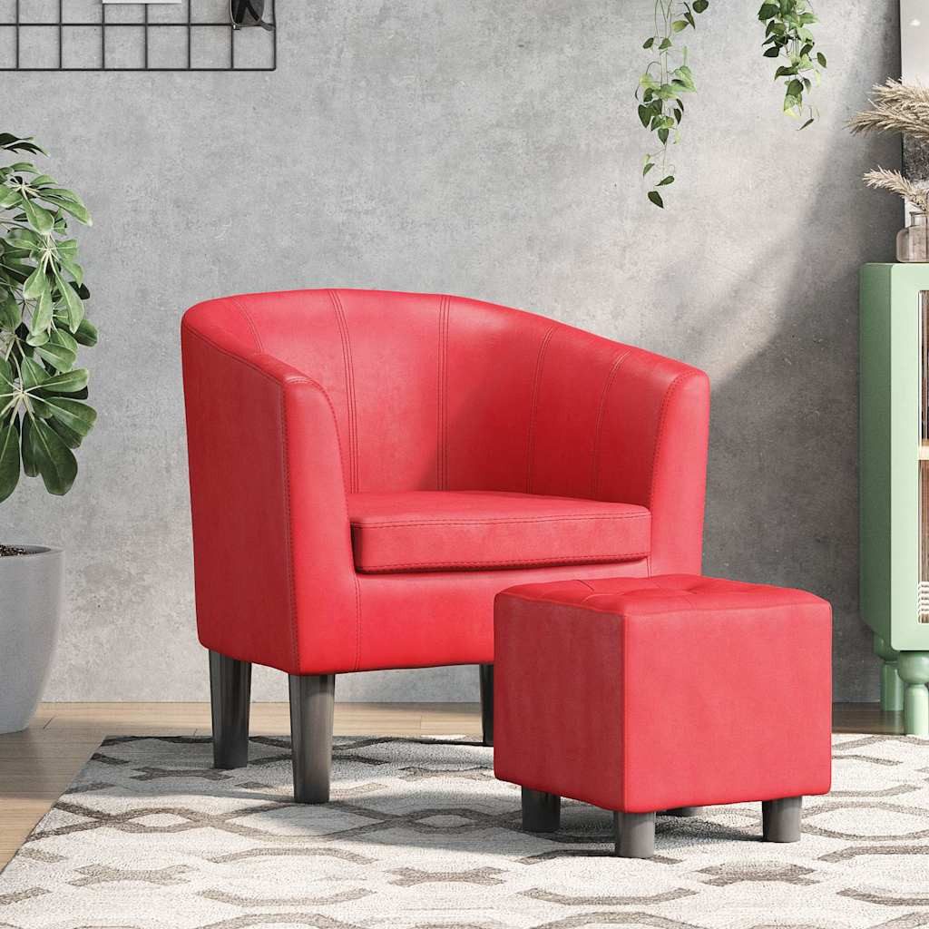 furnicato Cocktailsessel Moderner Clubsessel Rot 70 x 56 x 68 cm mit Fußhocker (1-St), Schmutzabweisender Sessel mit Knopfheftung und bequemen Polsterung