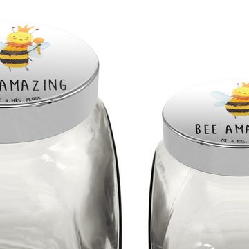 Mr. & Mrs. Panda Vorratsglas XL 2000ml Biene König - Weiß - Geschenk, Küchenbehälter, Snackdose, A, Premium Glas, (1-tlg), Hochwertiger Druck