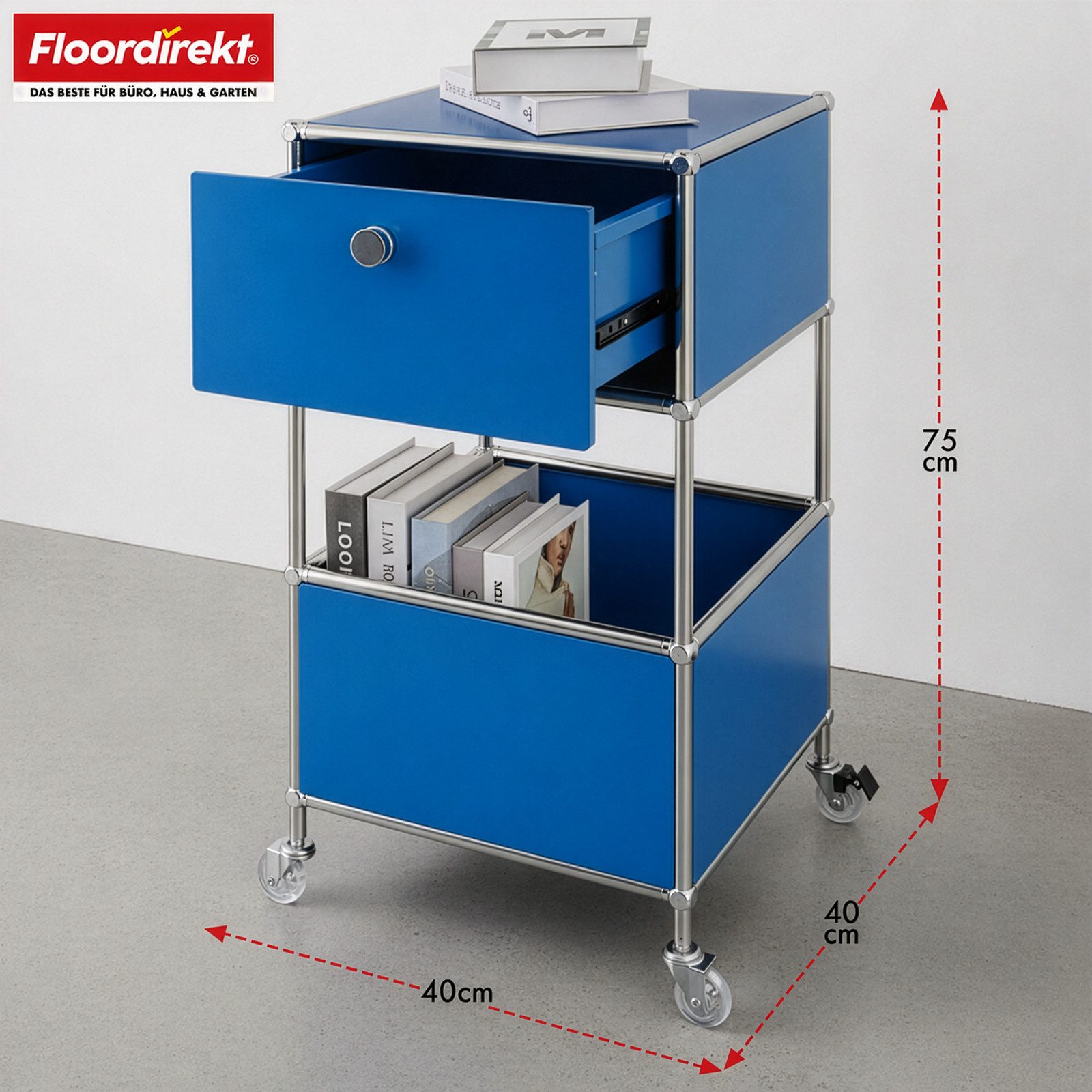 Floordirekt Rollcontainer Concept Epure Rollcontainer MK-145 – Metallregal-Rollwagen 40x40x75 cm, 3-stöckig mit Schublade, mobiles Aufbewahrungsregal für Küche & Büro