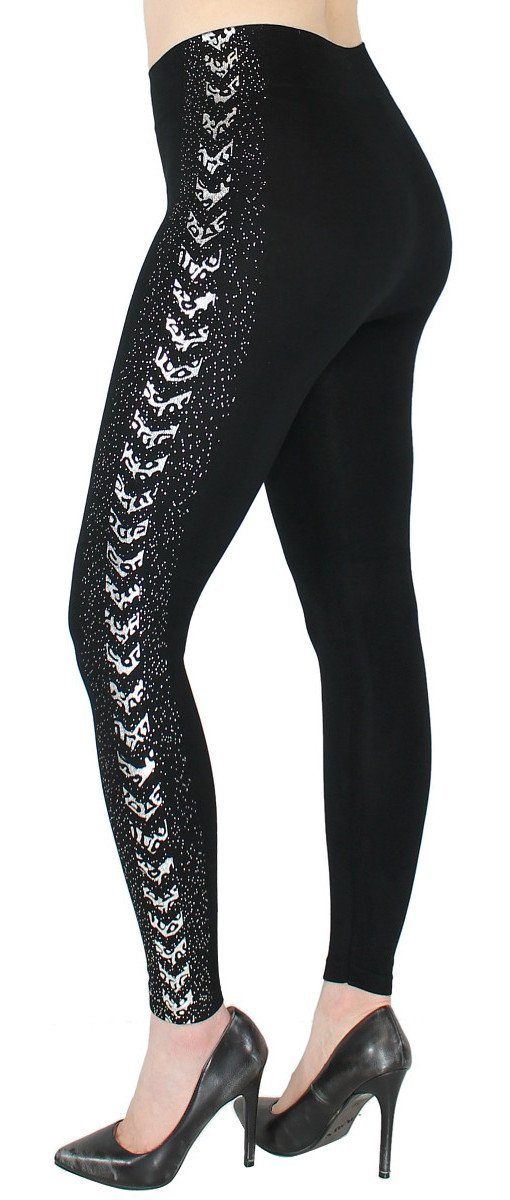 dy_mode Highwaist Leggings Damen Leggings mit Glanz Druck Schmetterling Muster Glitzer Leggins mit elastischem Bund, Hochbund JL646-ArrowSilverTiger