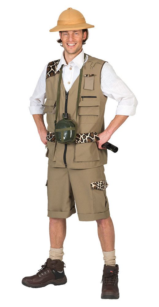 Karneval-Klamotten Kostüm Safari Anzug Herren Afrika Herrenkostüm, Wildhüter Dschungel Männer Kostüm mit kurzer Hose Karneval