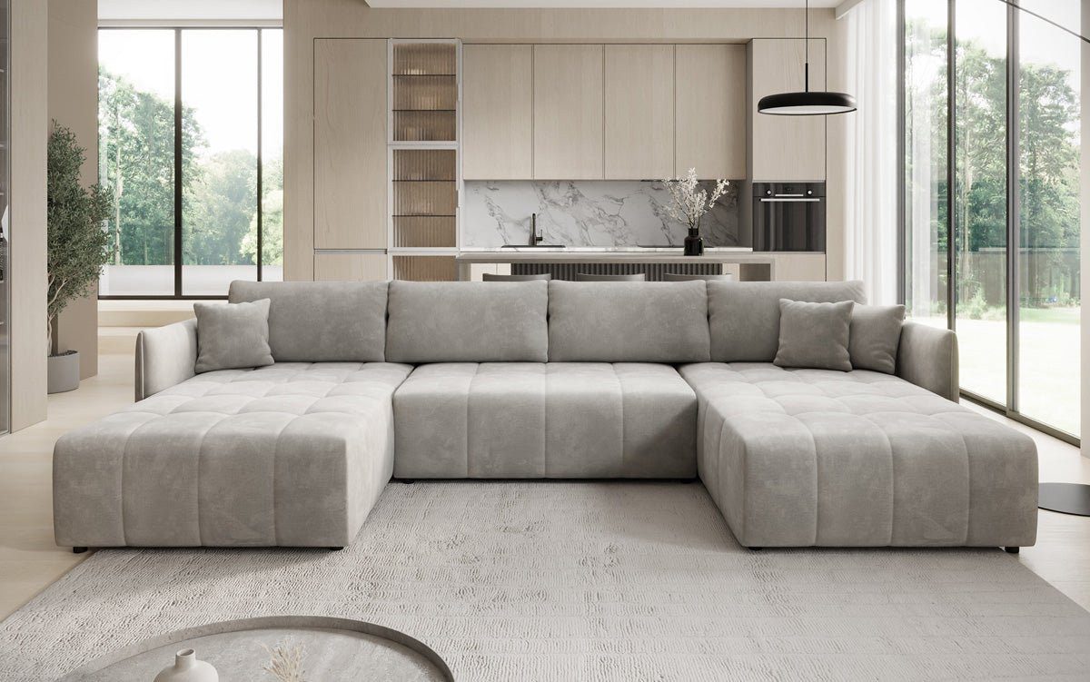 Luxusbetten24 Schlafsofa Designer Sofa Velaro U in Samt, mit Stauraum und Schlaffunktion