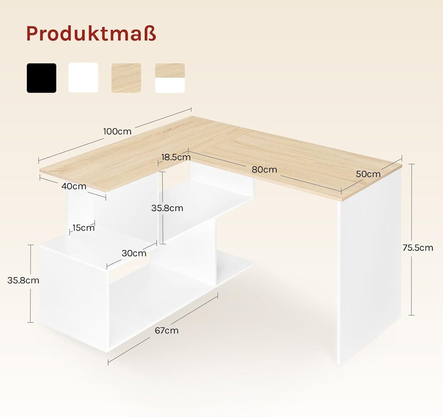 Woltu Schreibtisch (1-St), Computertisch L Form, Eckschreibtisch 120x100cm, mit Ablagen