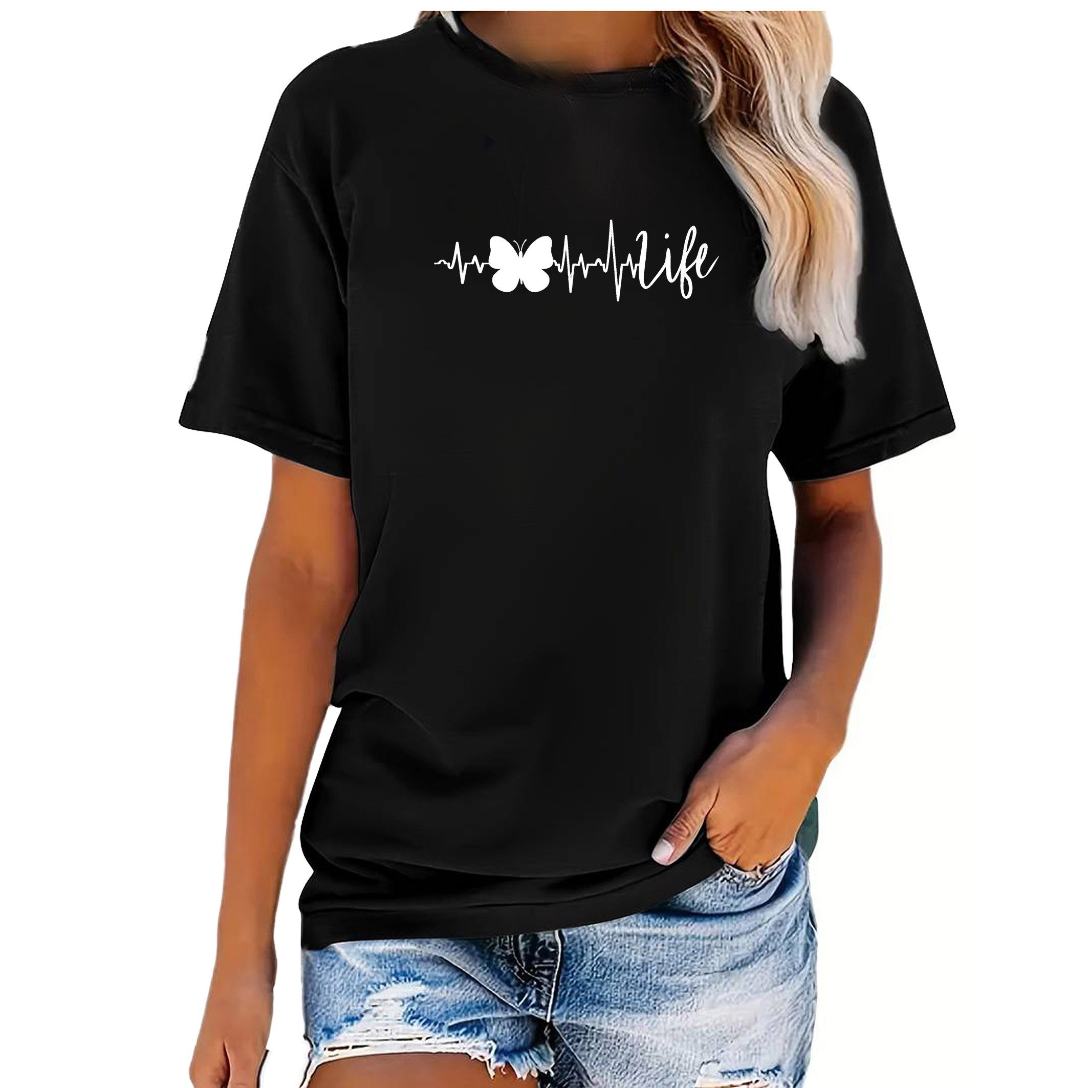 Banco Print-Shirt Damen "Butterfly Life" Unifarben günstig online kaufen