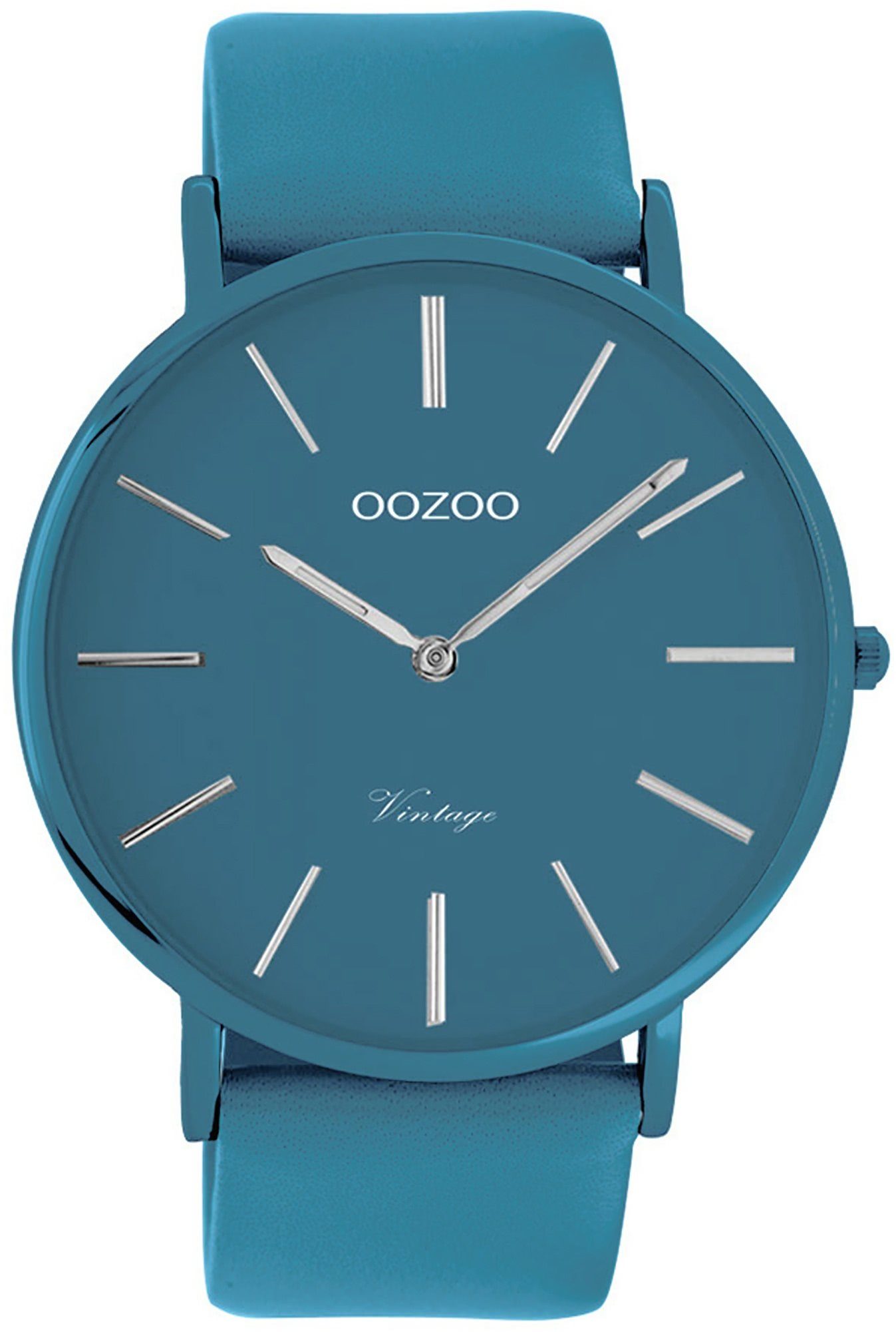 OOZOO Quarzuhr Oozoo Damen Armbanduhr blau Analog, (Analoguhr), Damenuhr rund, groß (ca. 44mm) Lederarmband, Fashion-Style