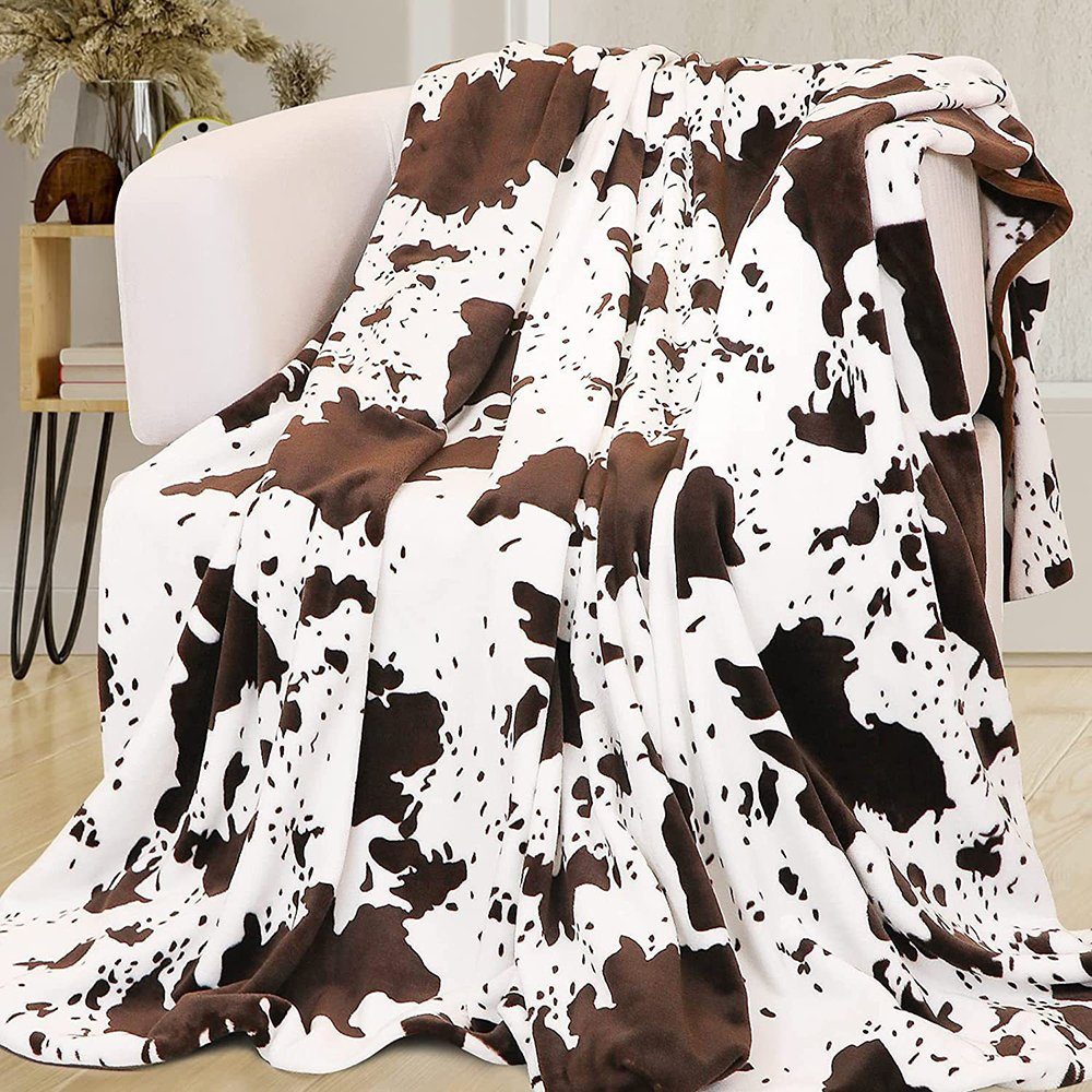 Weich Sofa Flauschig Wohndecke Wohndecke Kuhflecken Kuscheldecke Decke decke, Weiß,braun(130*150cm) Juoungle