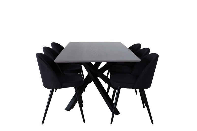 ebuy24 Essgruppe PiazzaGRBL Essgruppe Esstisch grau und 6 Velvet Es, (7-tlg)