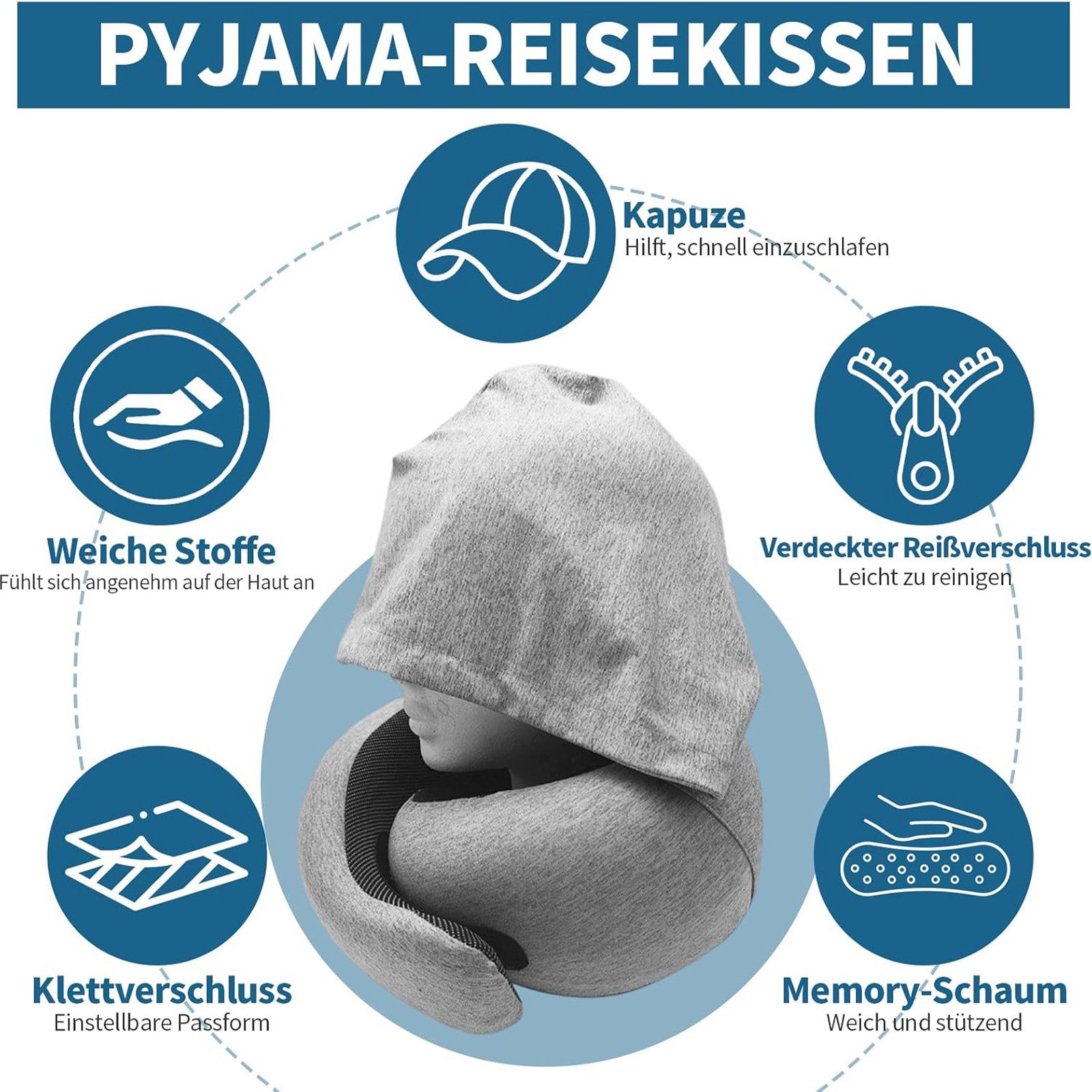 OKWISH Nackenkissen Reise-Nackenkissen mit Kapuze aus Memory-Foam, Ergonomi günstig online kaufen