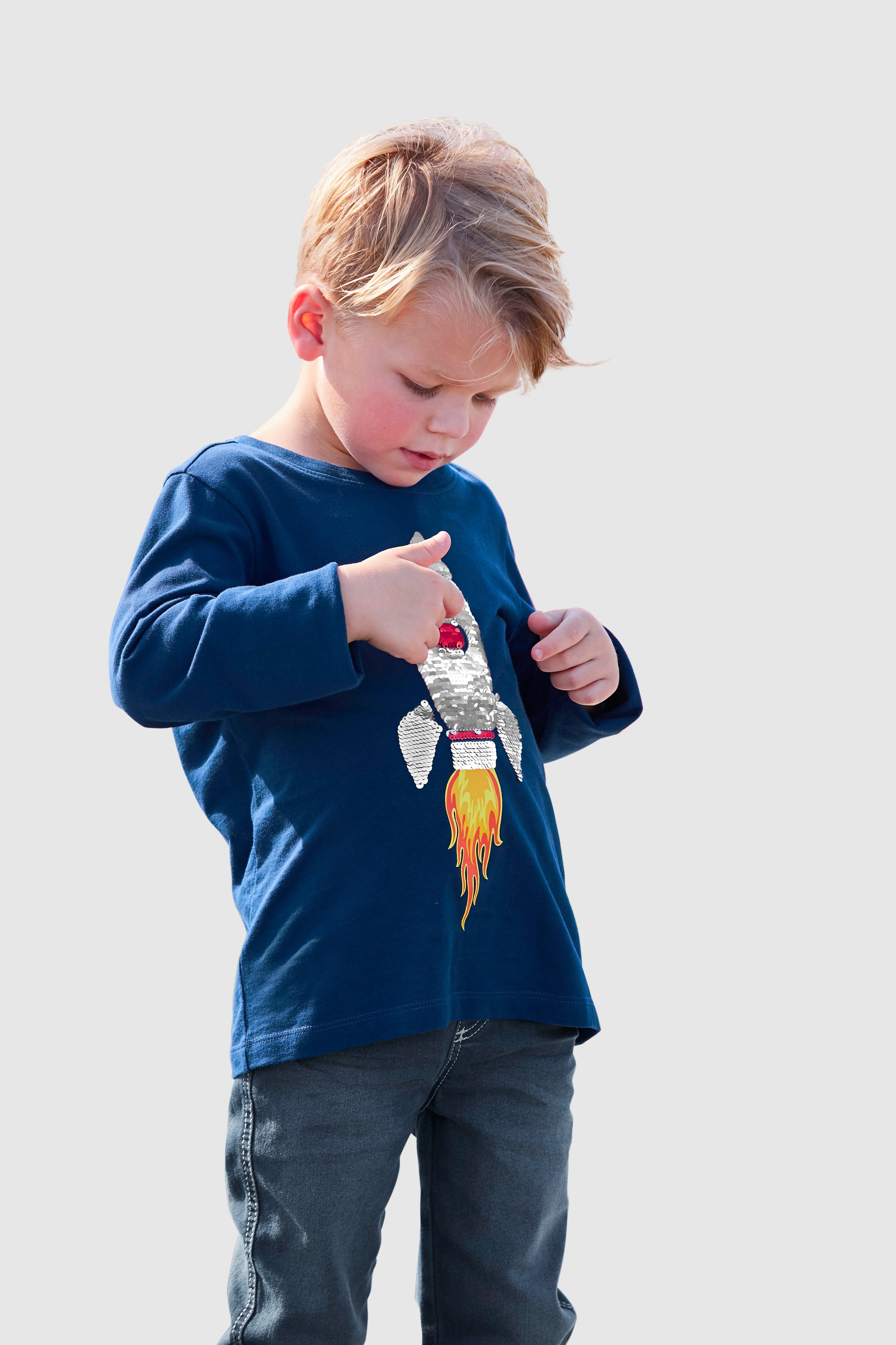 voll aufgeladen KIDSWORLD Langarmshirt Rakete Wendepailletten aus