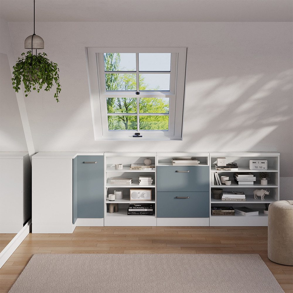 Vicco Kommode Rion, Blau-Grau/Weiß/Weiß, 75.6 x 81.6 cm mit 1 Tür (1 St)