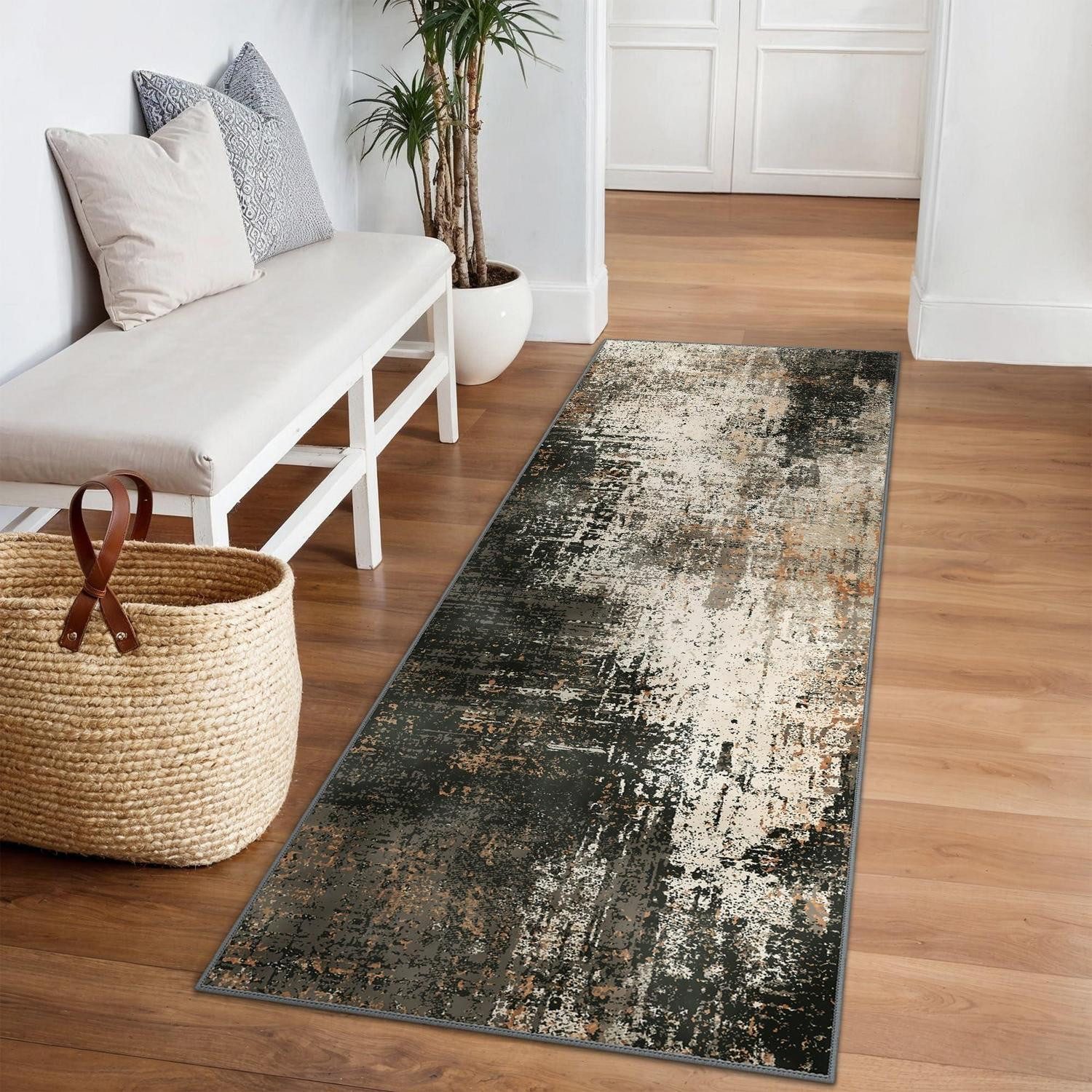 LuxusKollektion Läufer Läufer Teppich 80x300cm Rotbraun Abstrakt, rechteckig, Höhe: 5 mm