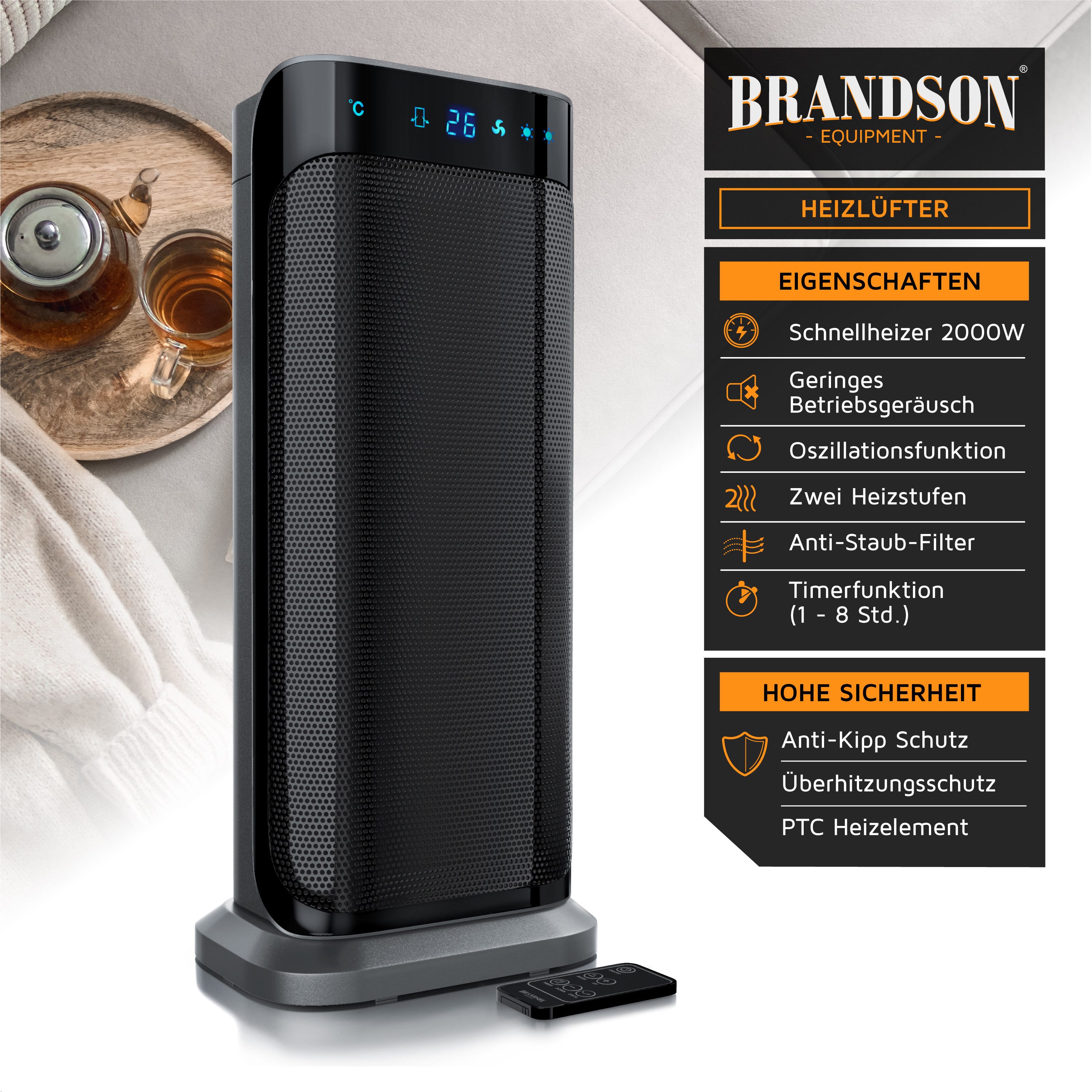 Brandson Heizlüfter, 2000 W, Fernbedienung, leise, günstig online kaufen