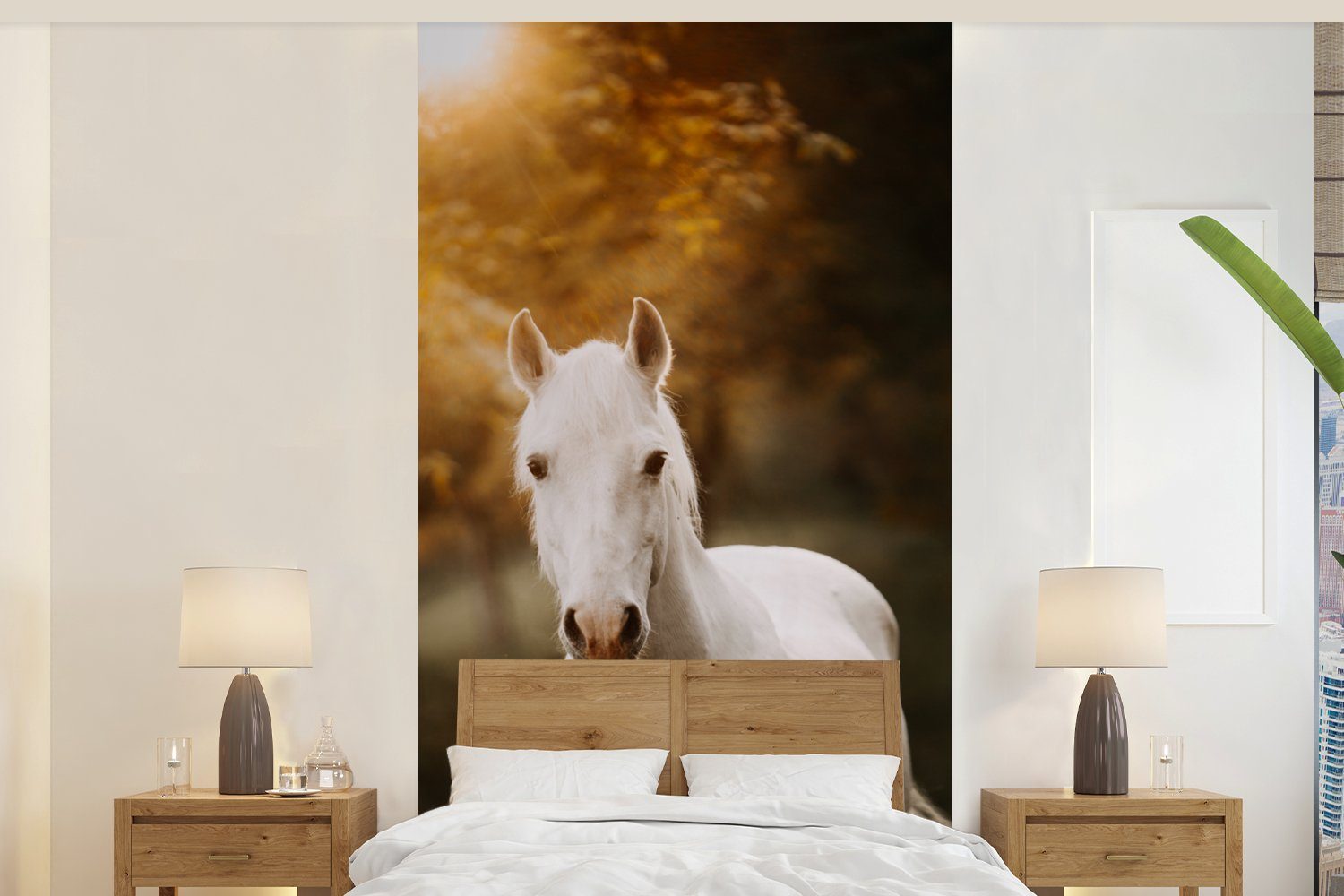 MuchoWow Fototapete Pferd - Licht - Sonne, Matt, bedruckt, (2 St), Vliestapete für Wohnzimmer Schlafzimmer Küche, Fototapete
