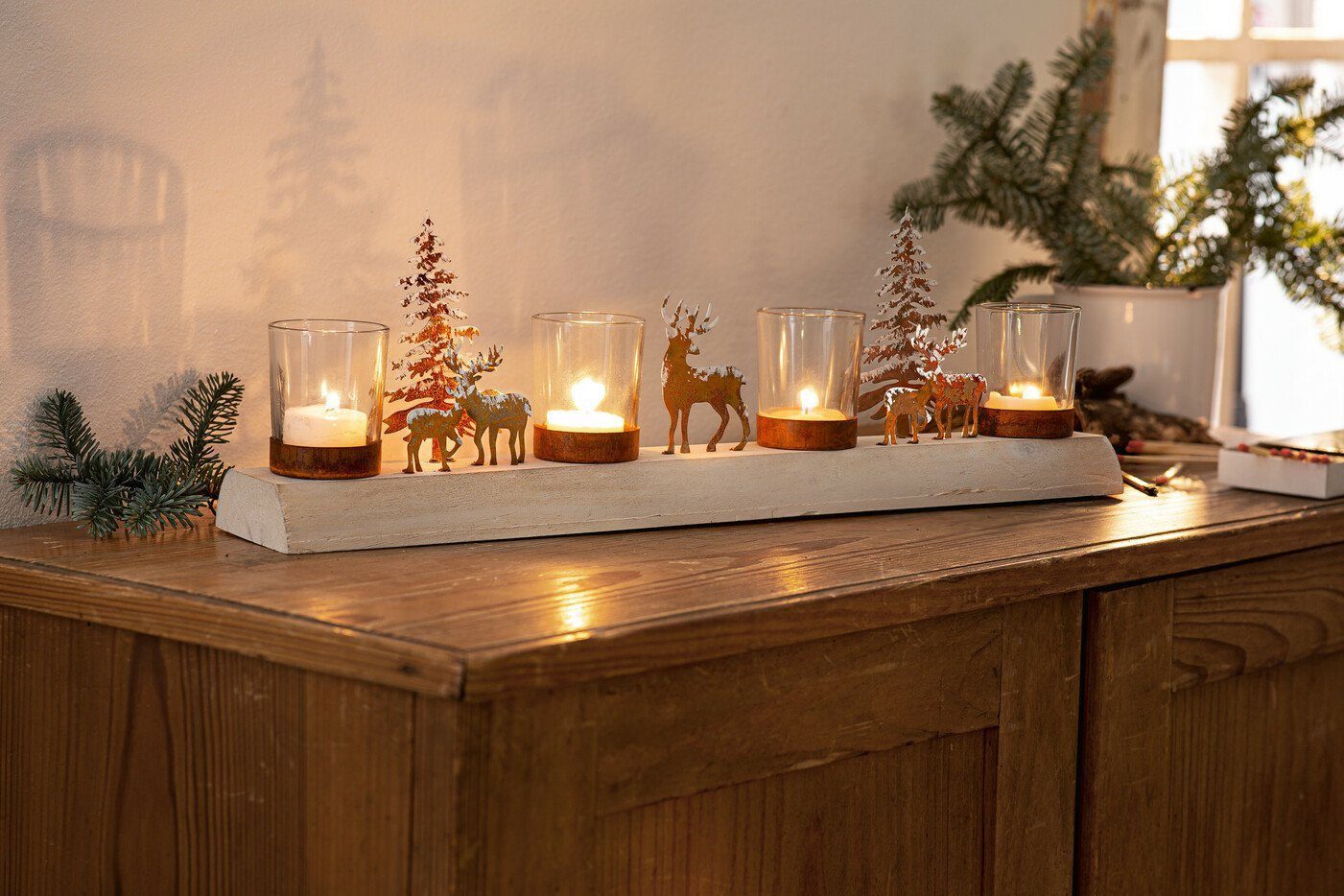 Home-trends24.de Adventskranz Adventskranz Lichterboard Winterlandschaft Kerzenhalter Weihnachtsdeko