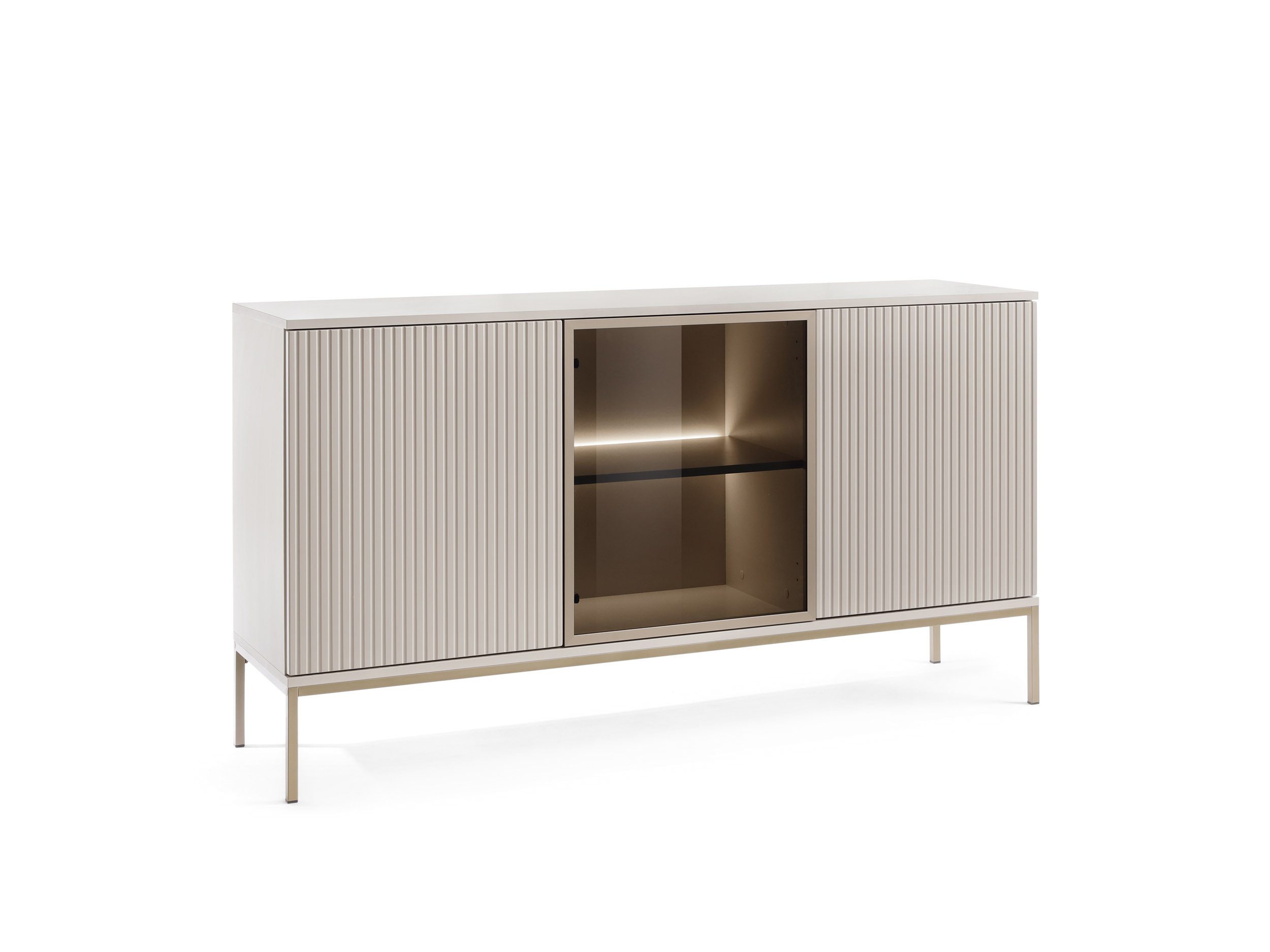 MOEBLO Sideboard Sentino S154 LED (Sideboard Wohnzimmer Kommode Schlafzimmer Komodenschrank Highboard, mit gefräster Front und LED-Beleuchtung), (HxBxT):83x154x39 cm