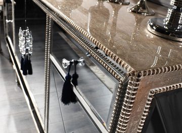 Casa Padrino Kommode Casa Padrino Luxus Barock Kommode mit Spiegelglas Silber / Gold 205 x 55 x H. 100 cm - Verspiegelter Wohnzimmerschrank - Luxus Qualität