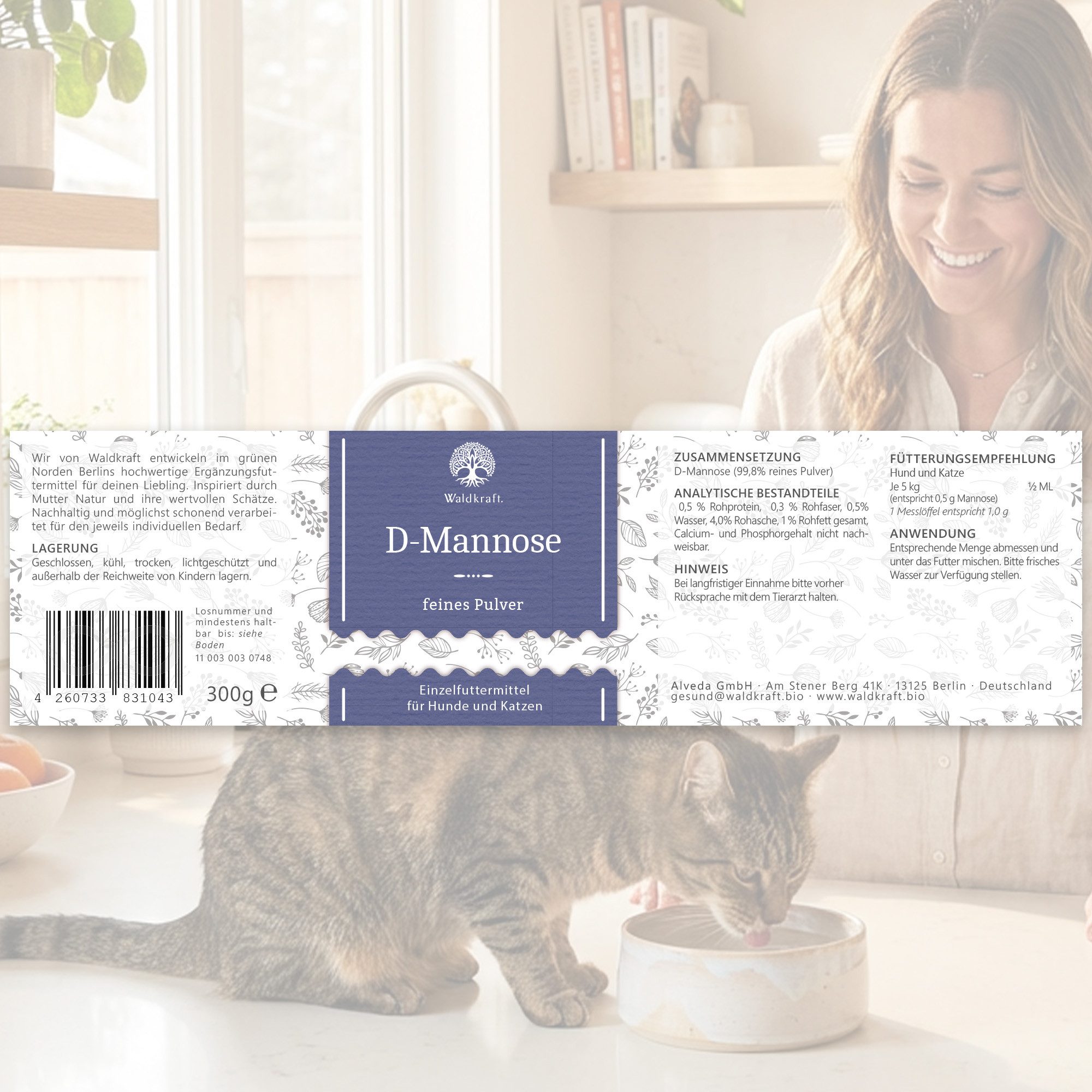 Waldkraft. D-Mannose für Tiere, für: Hund, Katze, 99,8 % D-Mannose ohne Füllstoffe, ohne Aromen, ohne Zusatzstoffe