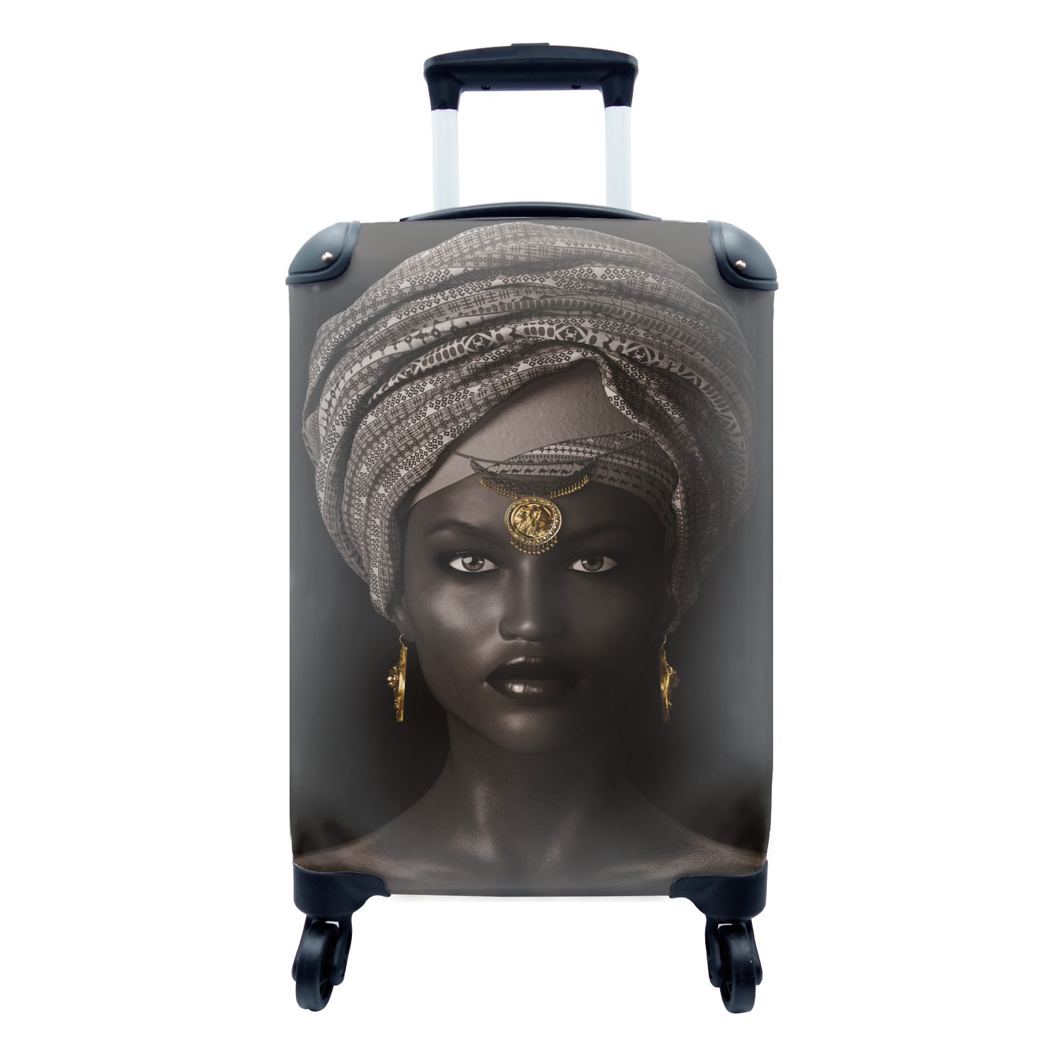 MuchoWow Handgepäckkoffer Frau - Afrikanisch - Gold, 4 Rollen, Reisetasche mit rollen, Handgepäck für Ferien, Trolley, Reisekoffer