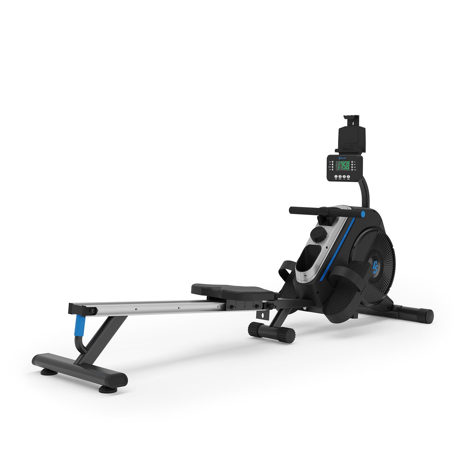 Capital Sports Rudermaschine Helios Magnetrudergerät 8 Stufen LED Aluminium klappbar 150 kg 2m (Set, Tablethalterung;Kinomap-Integration), Rudermaschine Heimtrainer mit LED-Computer & Tablet-Halter 150 kg