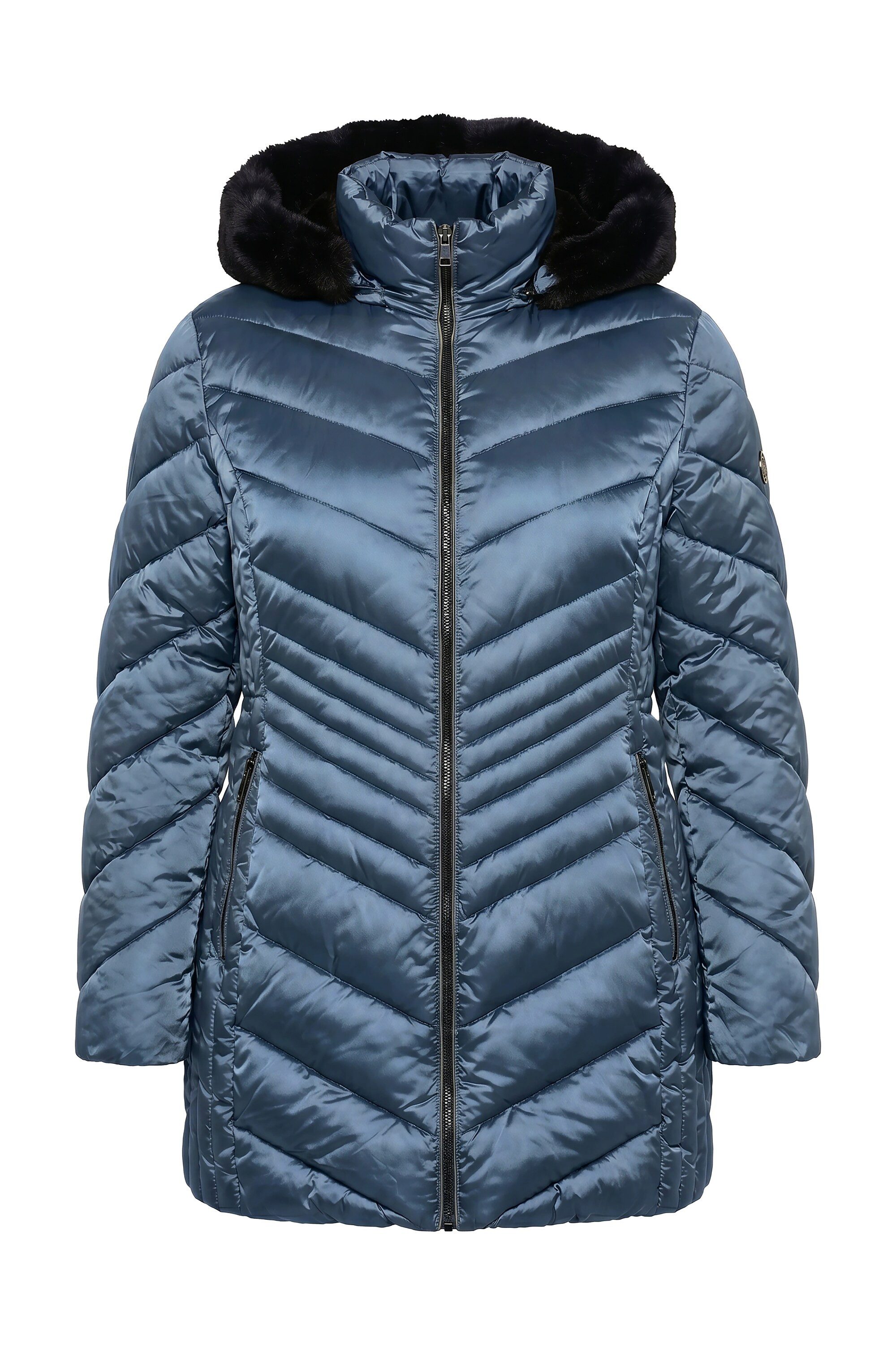 Ulla Popken Steppjacke HYPRAR Steppjacke Lederoptik-Piping 2-Wege-Zipper