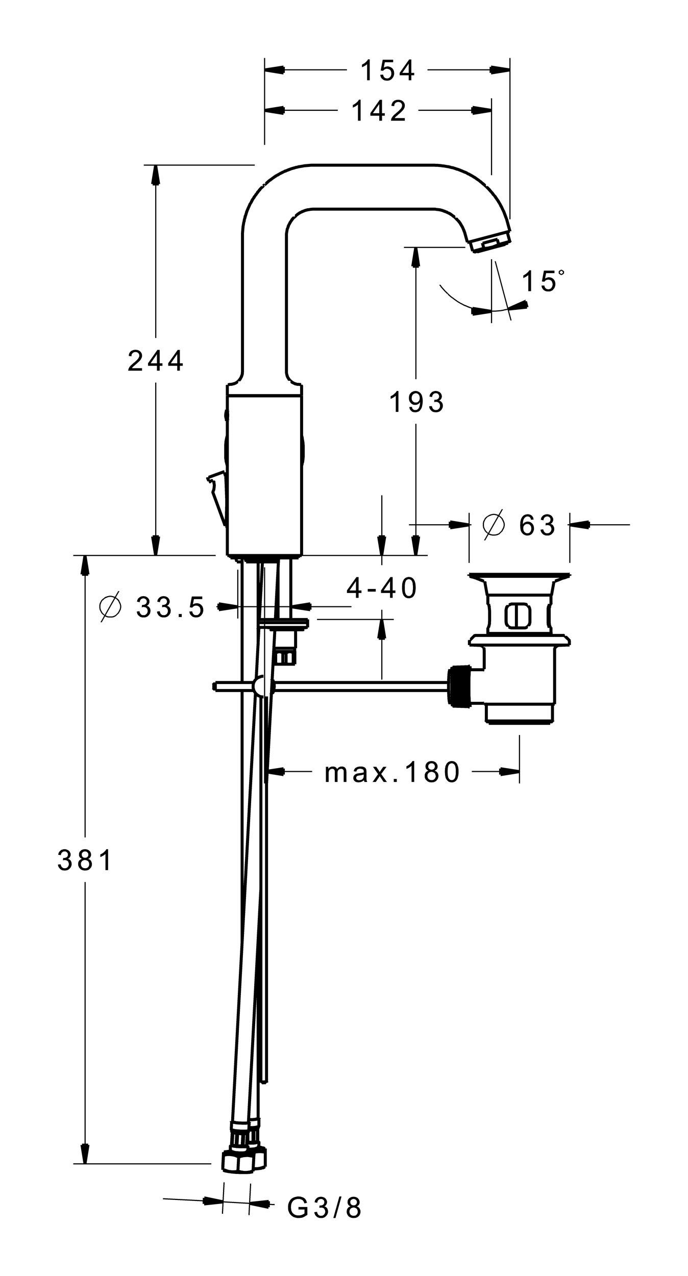 Hansaprimo 142 mit mm Ausladung Waschtischarmatur Zugstangen-Ablaufgarnitur HANSA Einhand-Einlochbatterie