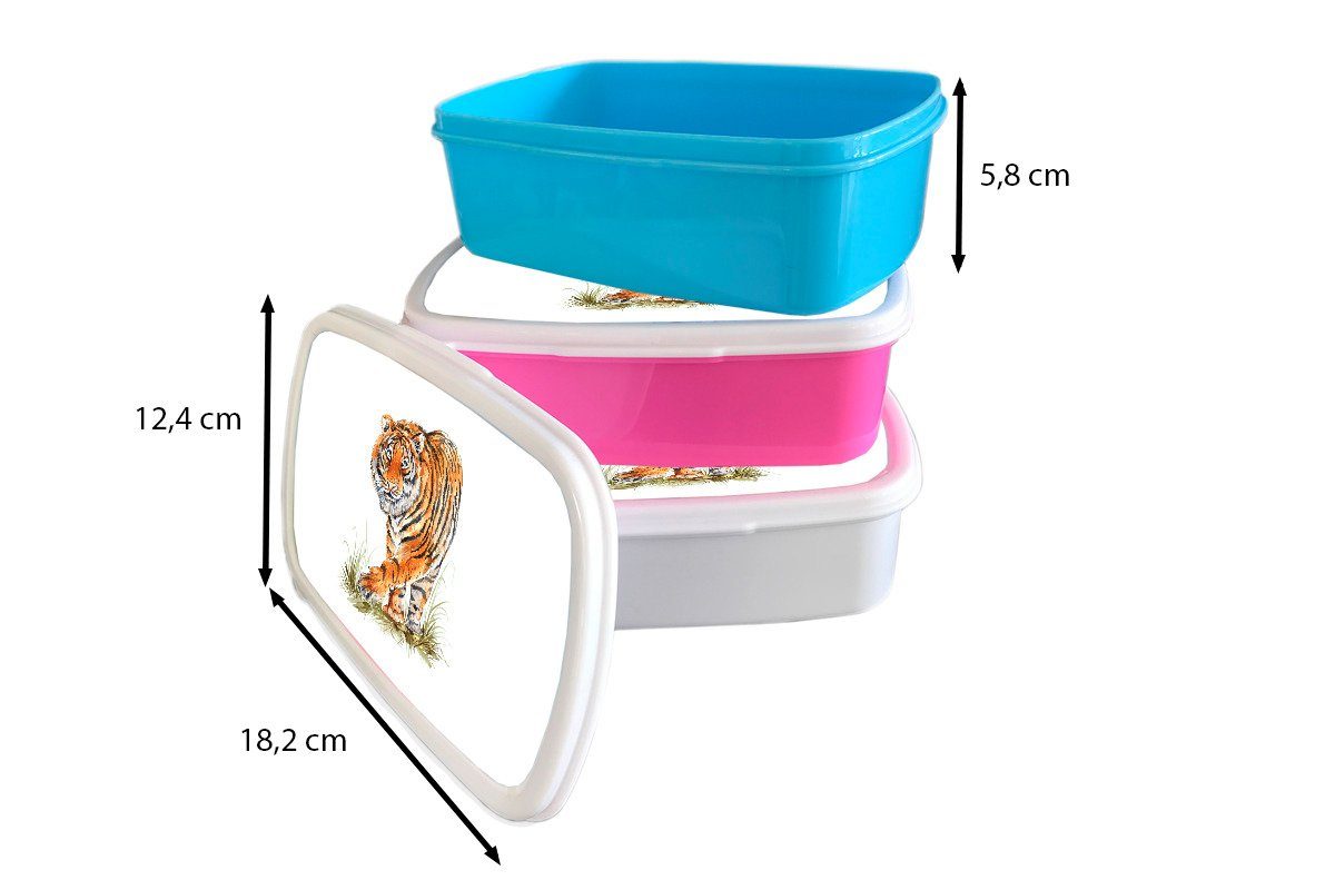 Brotdose Kunststoff, (2-tlg), - für - Brotbox Mädchen, Snackbox, Beine Erwachsene, Lunchbox Kunststoff rosa MuchoWow Tiger Kinder, Weiß,