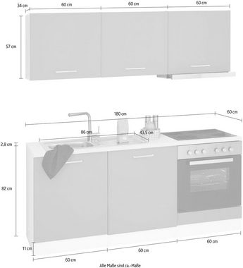 HELD MÖBEL Küchenzeile Visby, mit E-Geräten, Breite 180 cm