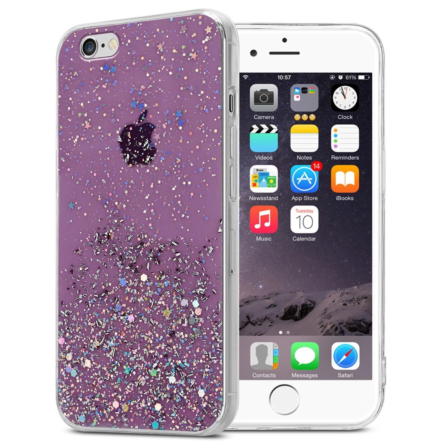 Cadorabo Handyhülle TPU funkelnder Glitter Apple iPhone 6 / 6S, Flexible  TPU Silikon Handy Schutzhülle - Hülle - mit Glitzer