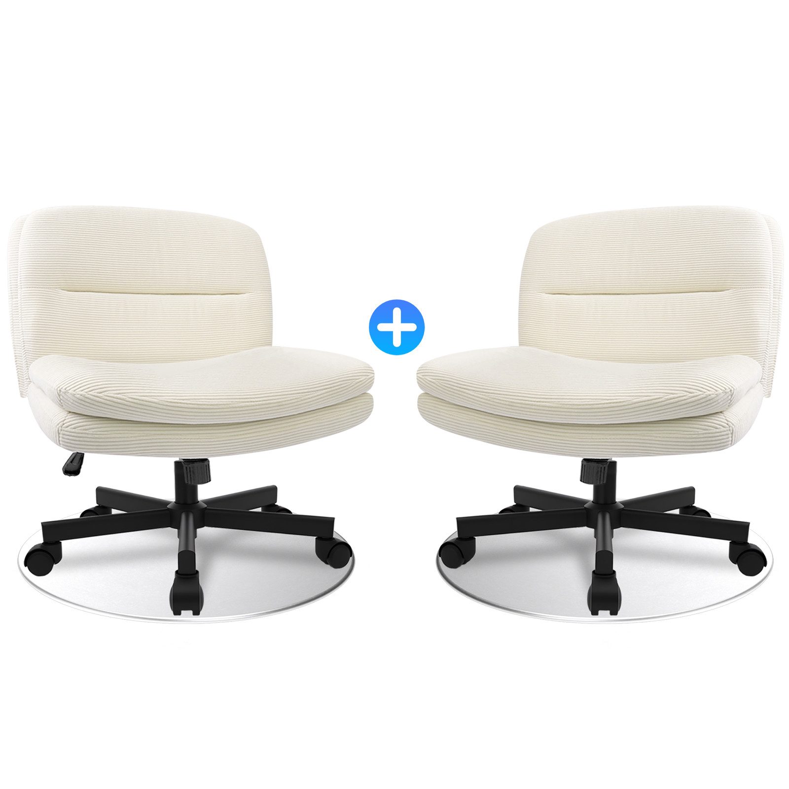 Durrafy Drehstuhl Bürostuhl aus Samt, Schminkstuhl ohne Armlehnen, mit Rollen (1er Set), für Schminktisch & Homeoffice, 360° drehbar, höhenverstellbar, 160 kg