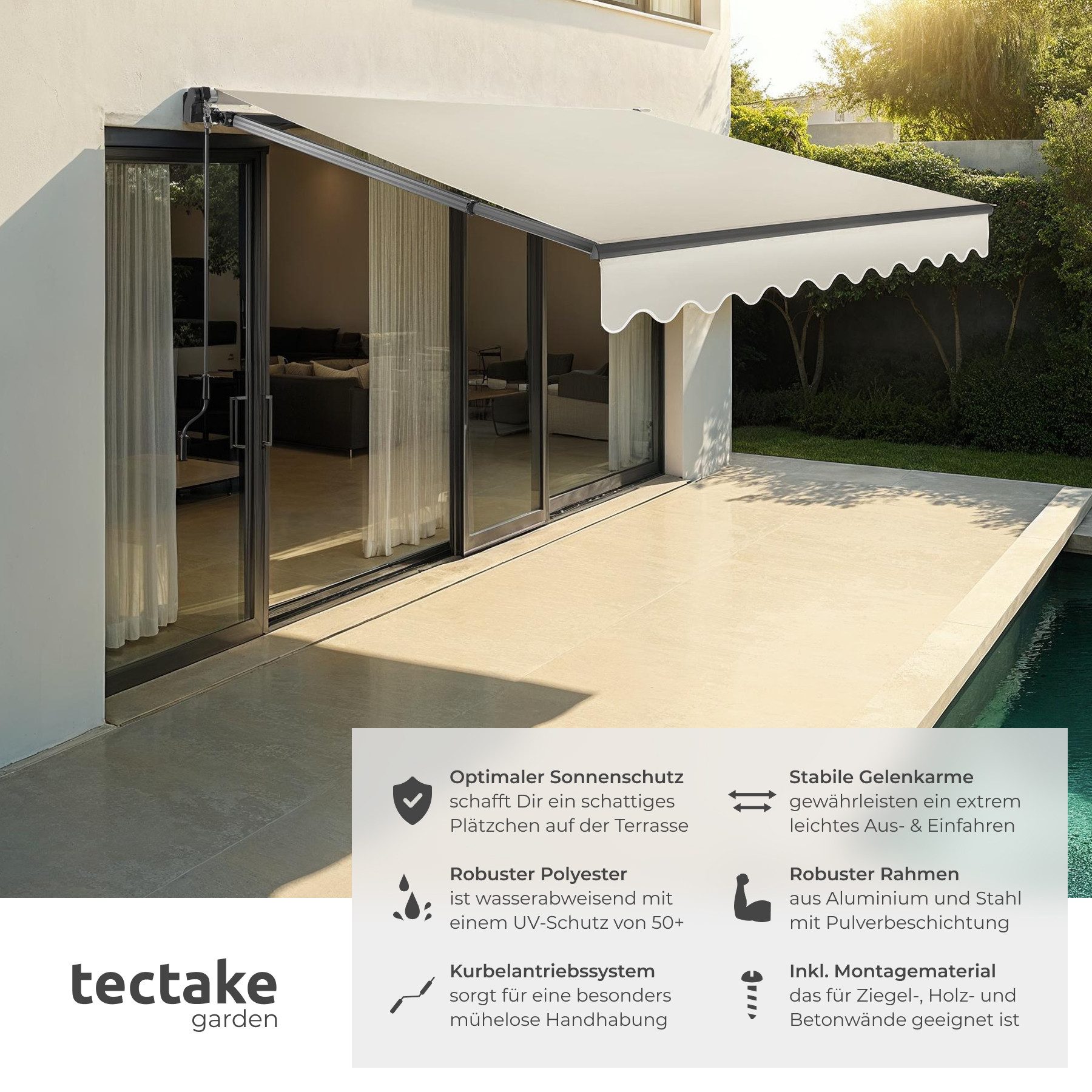 tectake Seitenarmmarkise Gelenkarmmarkise Ornella mit Wandhalterung UV-beständig und wasserabweisend, inkl. Wandhalterung