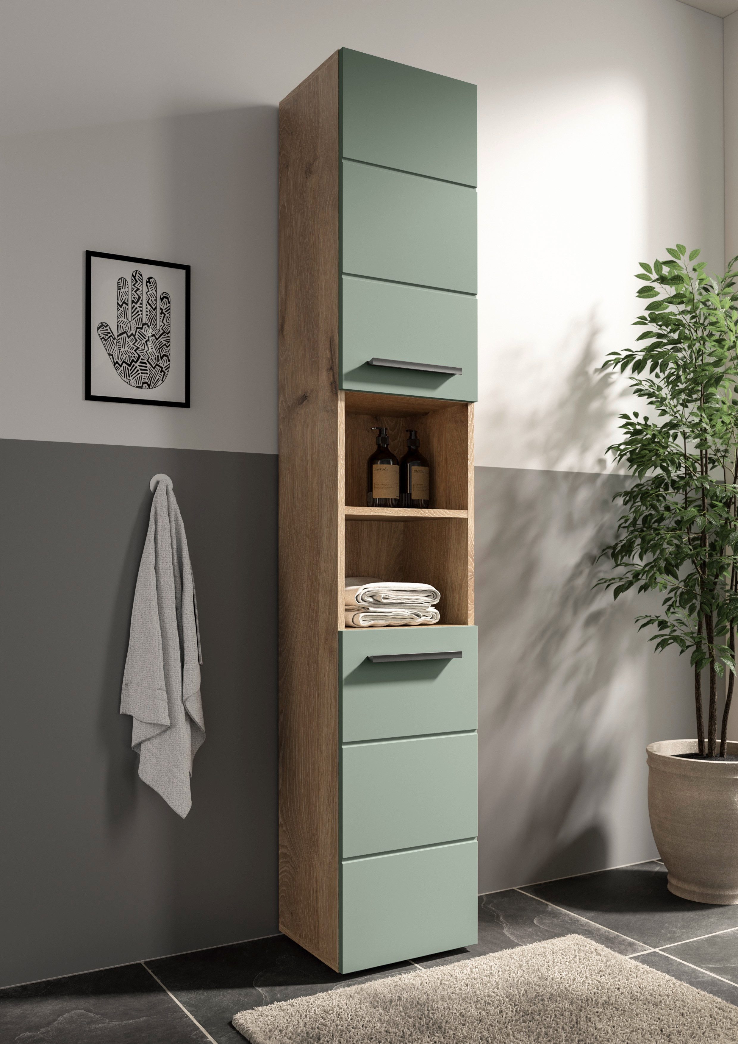 BASIC by Balculina Hochschrank Rom BxHxT 34x190x31 cm (1-St) Breite 34cm, Kunststoffgriffe, Made in Europa