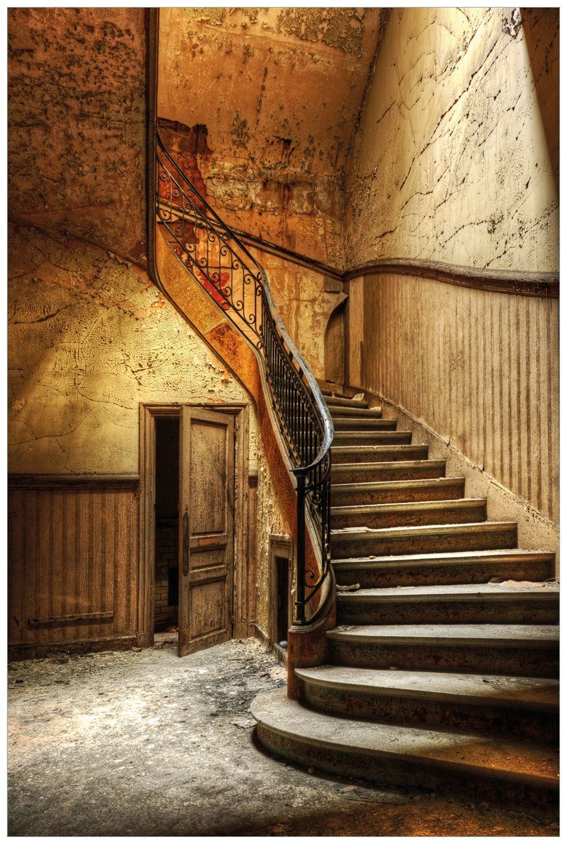 Wallario Wandfolie, Rustikale Holztreppe, in verschiedenen Ausführungen