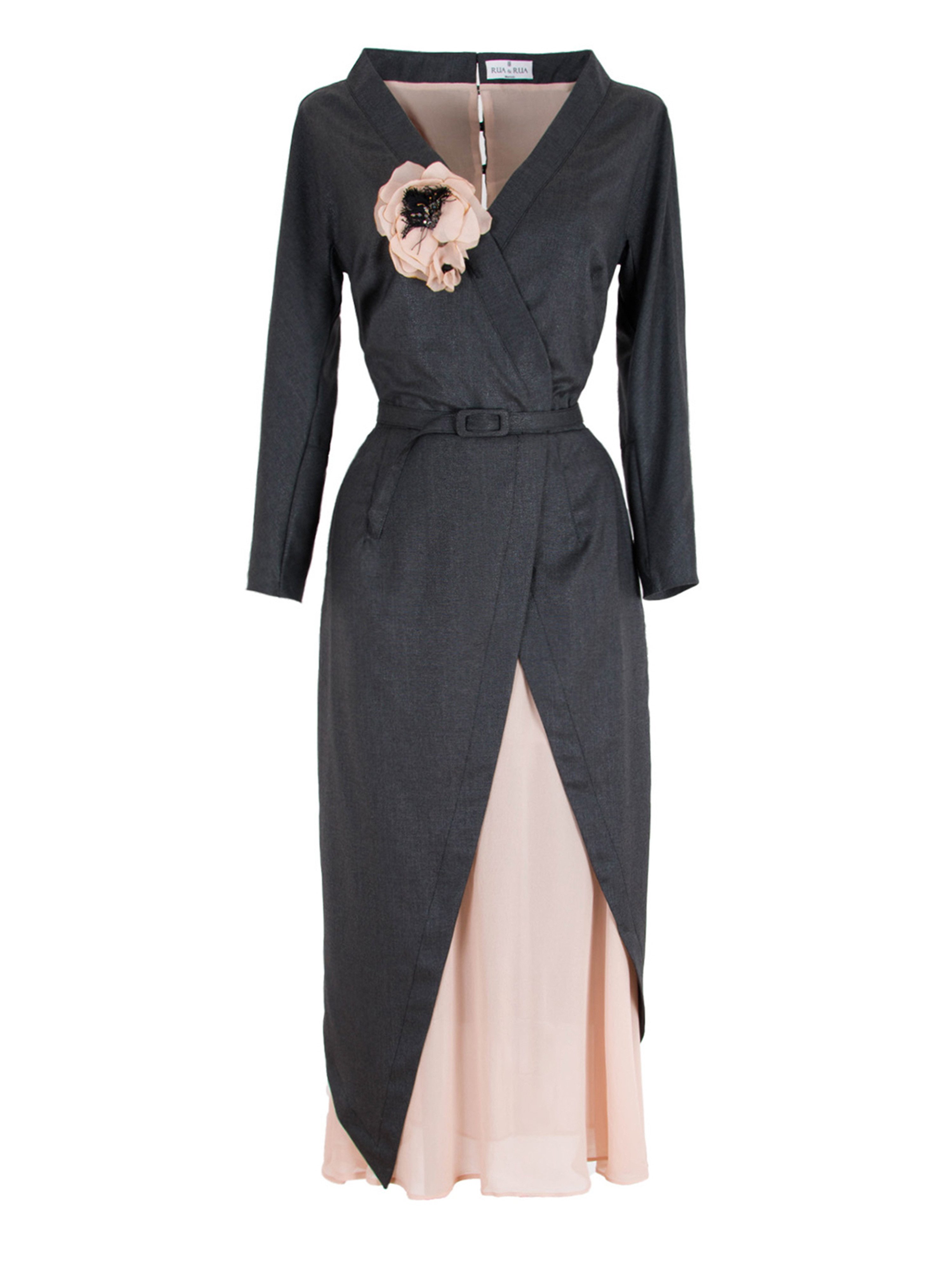 Midikleid Asymmetrisches Kleid aus Wolle und Seide mit Blumenapplikation