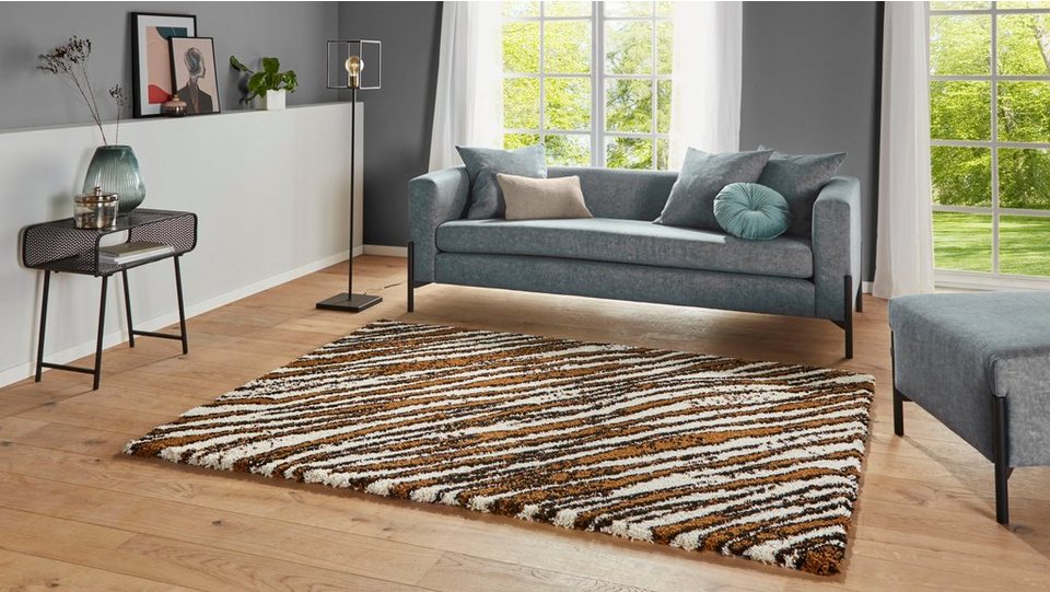 Hochflor-Teppich, MINT RUGS, rechteckig, Höhe: 35 mm, Streifen, Zebra Design,  weich durch Microfaser, Robust, Pflegeleicht