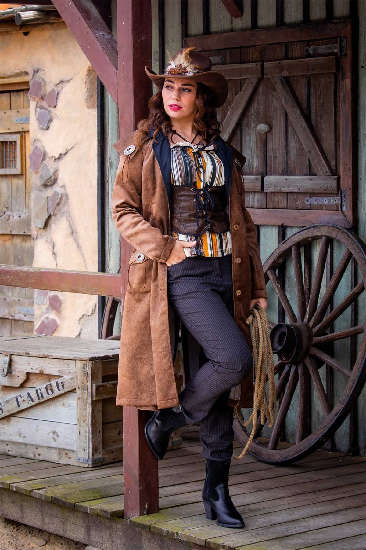 Wilbers Cowboy-Kostüm Authentischer Western Mantel 'Jane' für Damen, Br