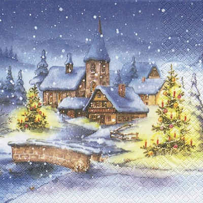 HOME FASHION Papierserviette 20 Servietten Christmas Village - Weihnachtsdorf im Winter 33x33cm, (20 St)