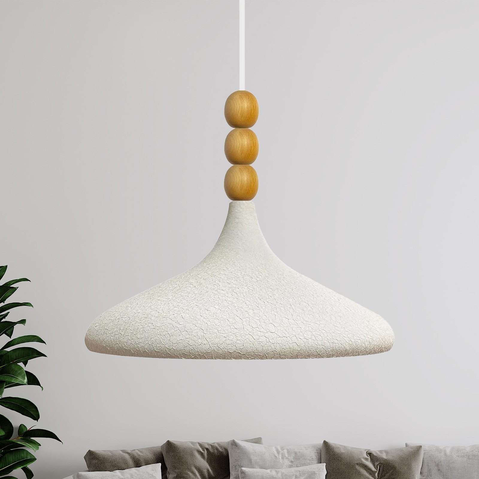 Bamyum Pendelleuchte Champion Dreifachperle-Holz Ø35 cm Metall E27 Modern Pendelleuchte, ohne Leuchtmittel