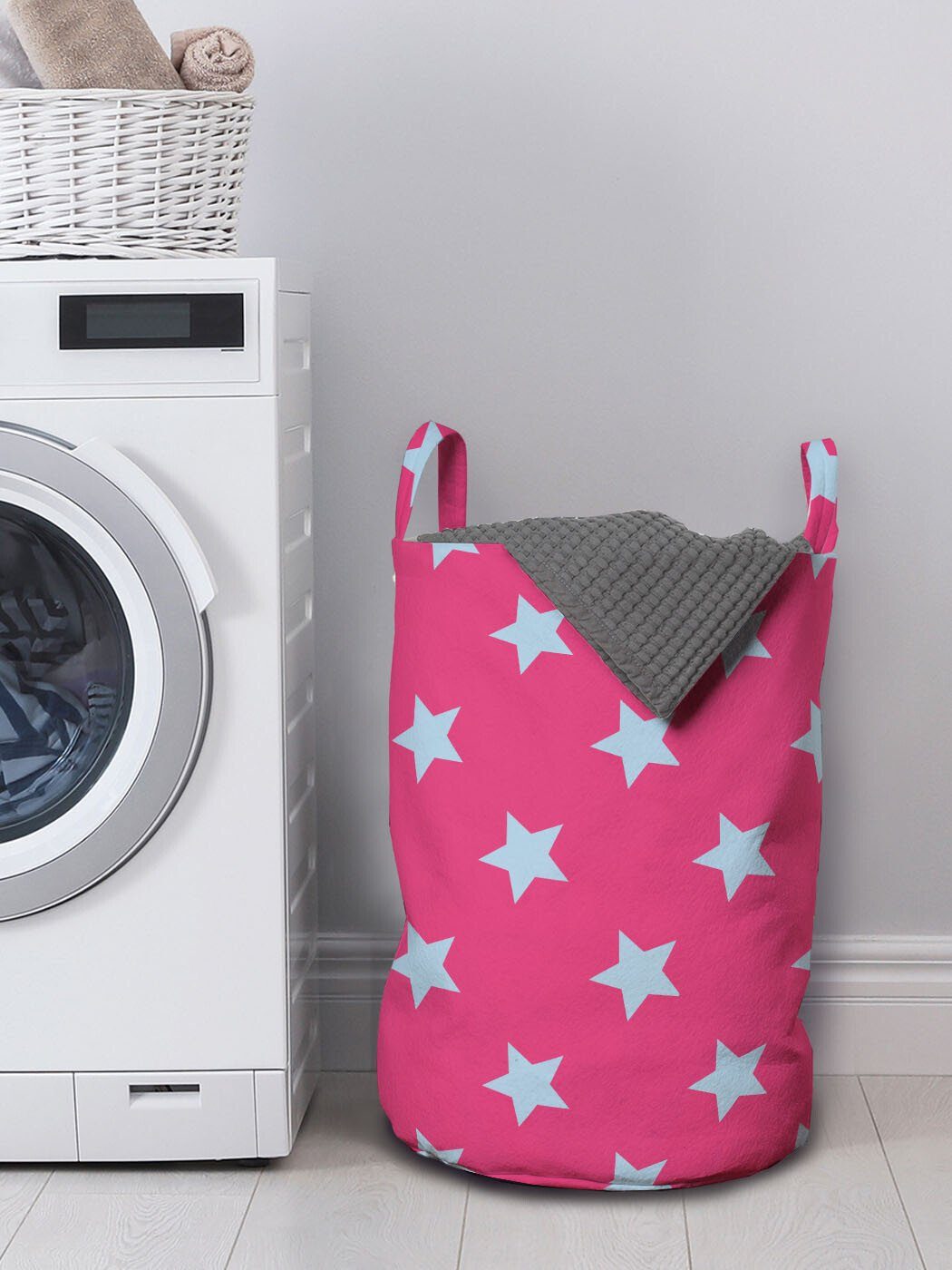 Wäschekorb Abakuhaus für Griffen Blau und Vintage Pink Wäschesäckchen Sterne Kordelzugverschluss mit Waschsalons,