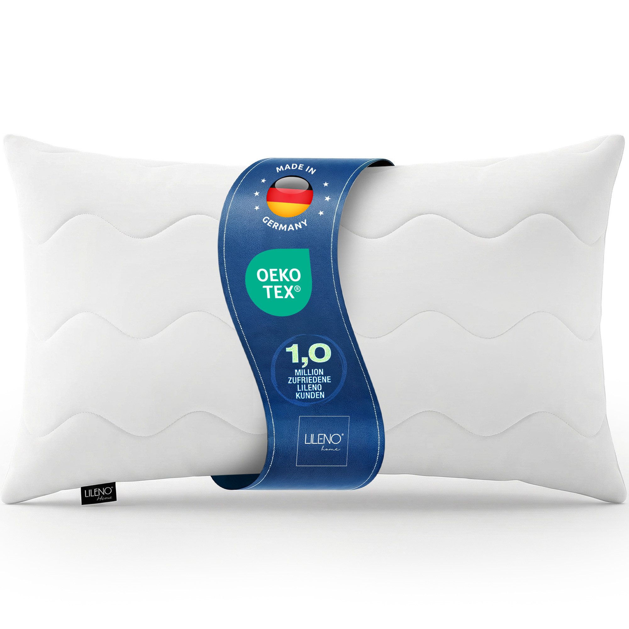 LILENO HOME Kopfkissen LILENO HOME Allergiker Kopfkissen Oeko-Tex & - Made in Germany, Füllung: 100% Polyester, Seitenschläfer, Bauchschläfer, Rückenschläfer, Spar-Set, 1er Set, Kopfkissen 40x80 cm MEDIUM mit 450g Füllung, allergikergeeignet
