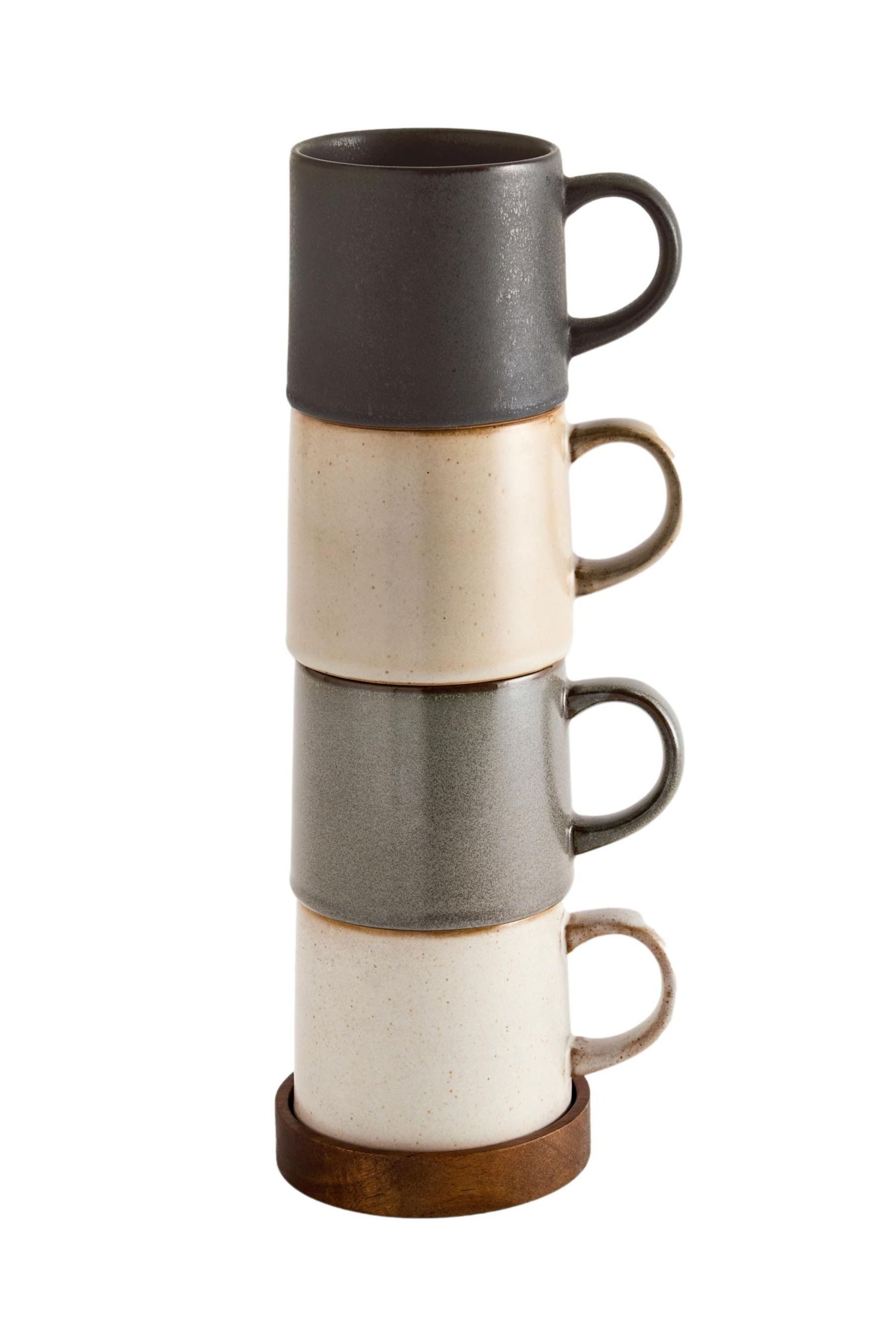 Becher Stapelbare Scandi-Henkeltassen + Holztablett