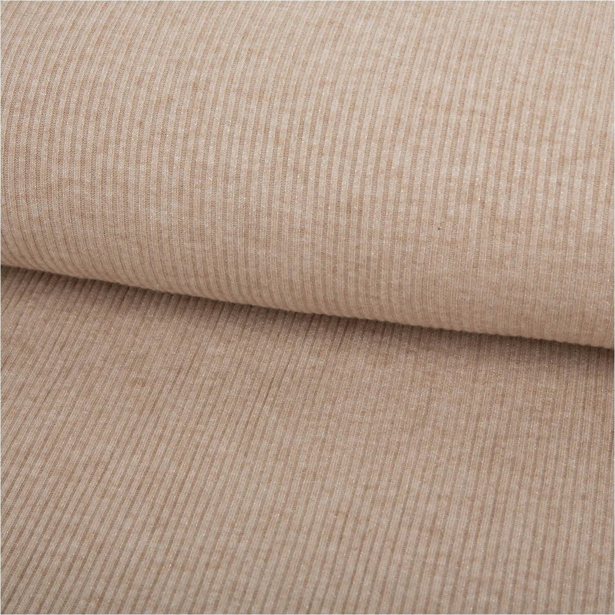 SCHÖNER LEBEN. Stoff Strickstoff Meterware Rib Jersey Viskose Glitzereffekte beige 150cm, mit Metallic-Effekt,pflegeleicht